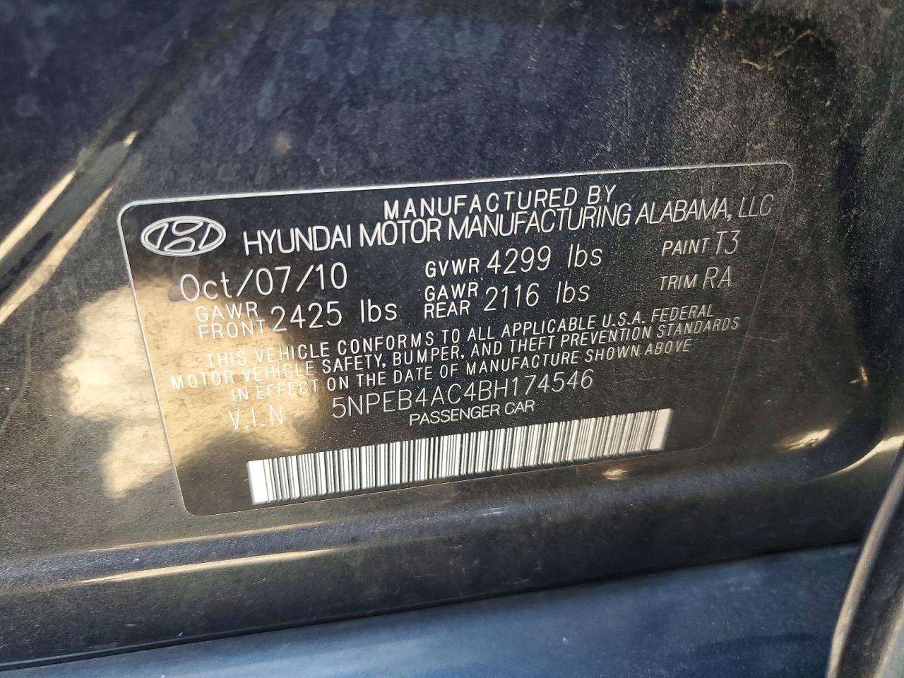 2011 Hyundai Sonata Gls Blue vin: 5NPEB4AC4BH174546