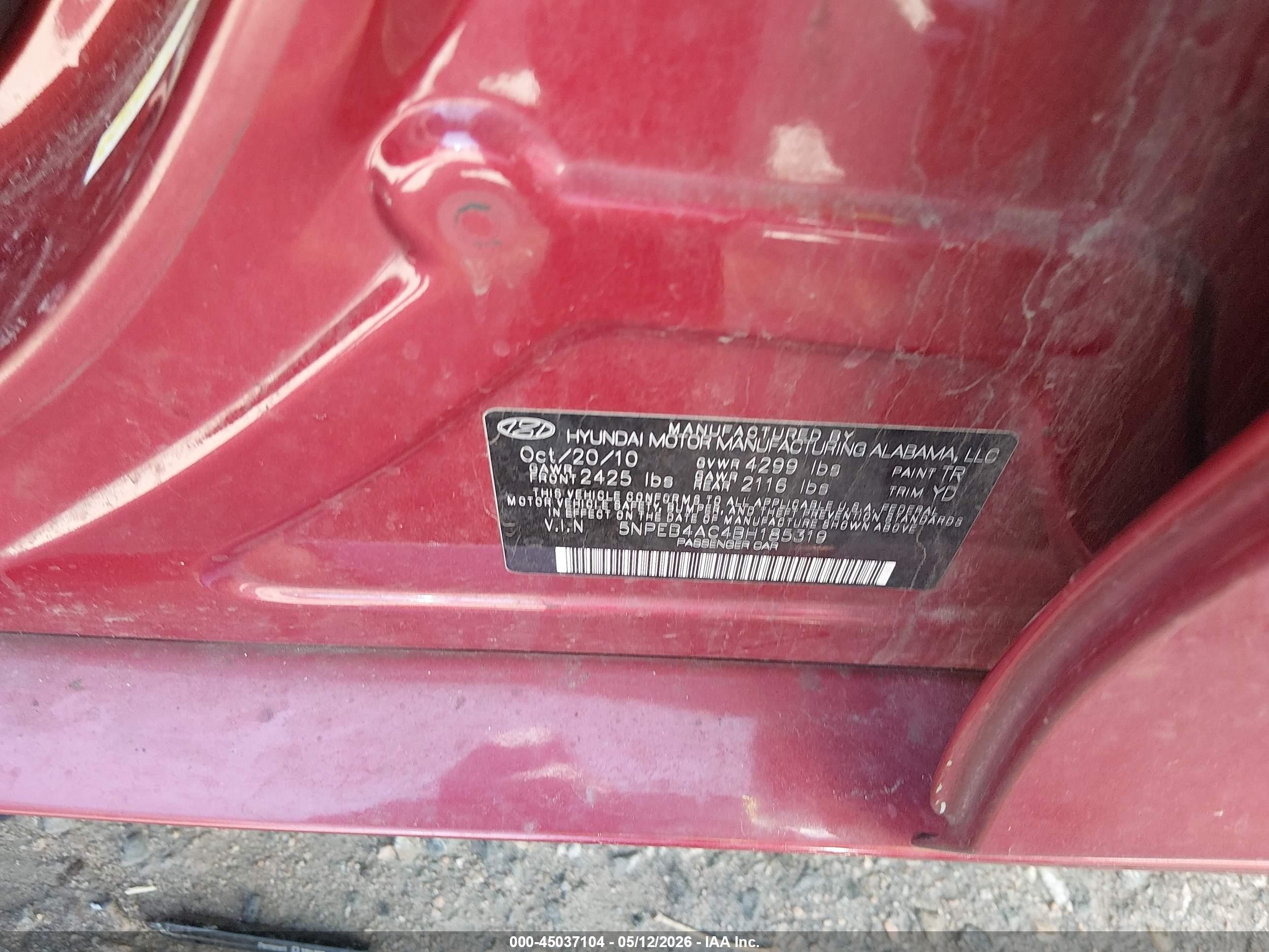 2011 Hyundai Sonata Gls Red vin: 5NPEB4AC4BH185319