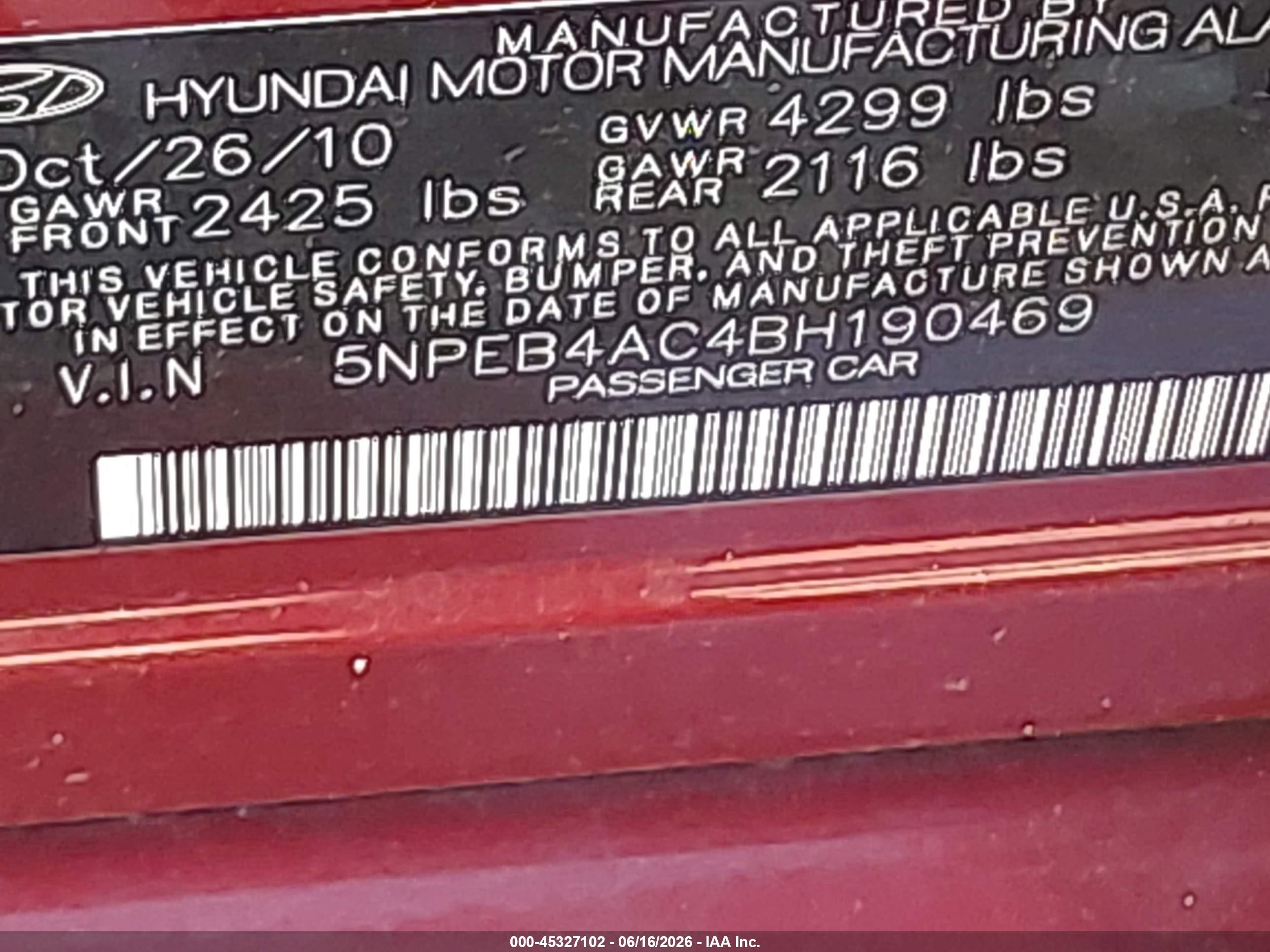 2011 Hyundai Sonata Gls Red vin: 5NPEB4AC4BH190469