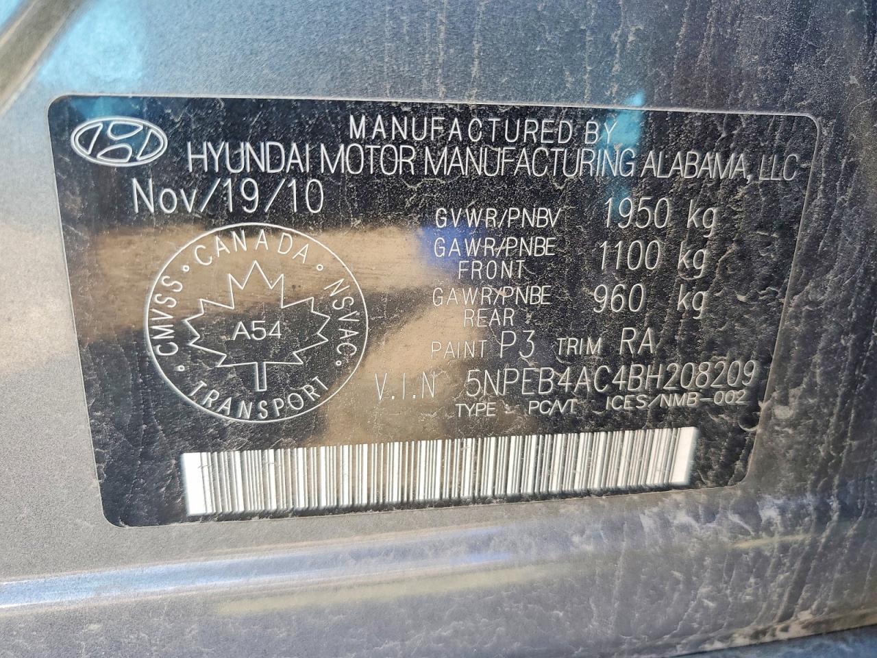 2011 Hyundai Sonata Gls Gray vin: 5NPEB4AC4BH208209