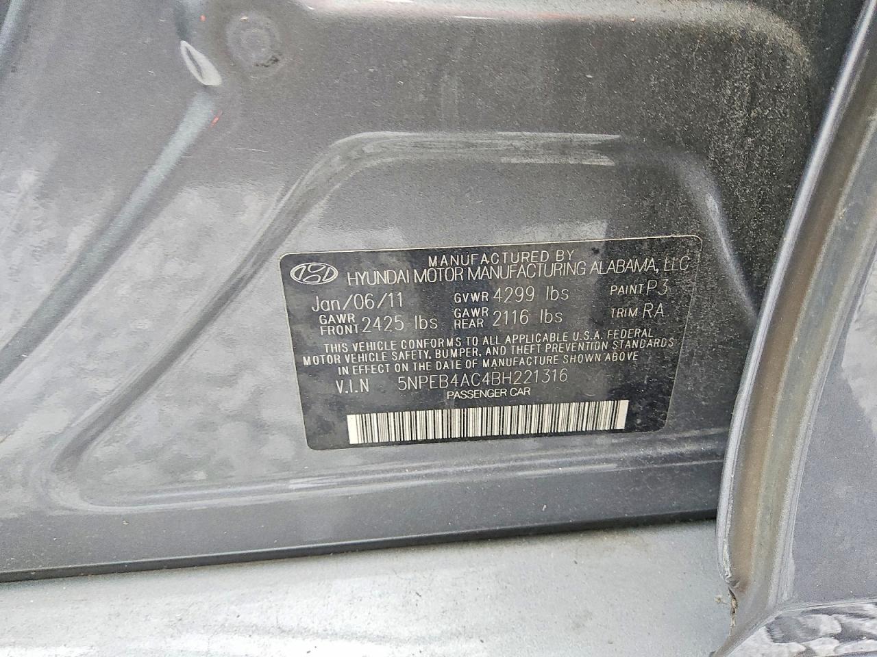 2011 Hyundai Sonata Gls Gray vin: 5NPEB4AC4BH221316