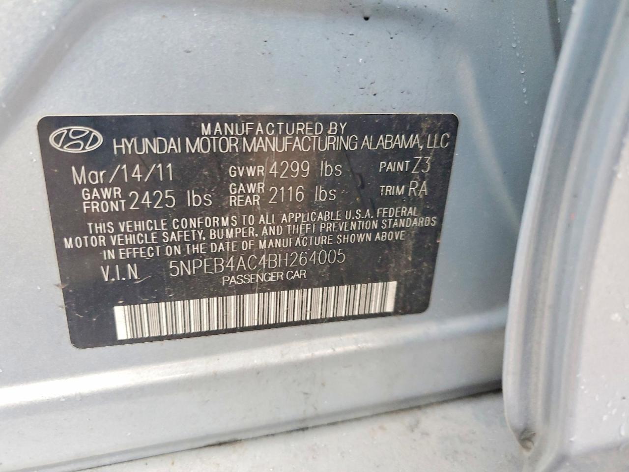 2011 Hyundai Sonata Gls Синий vin: 5NPEB4AC4BH264005