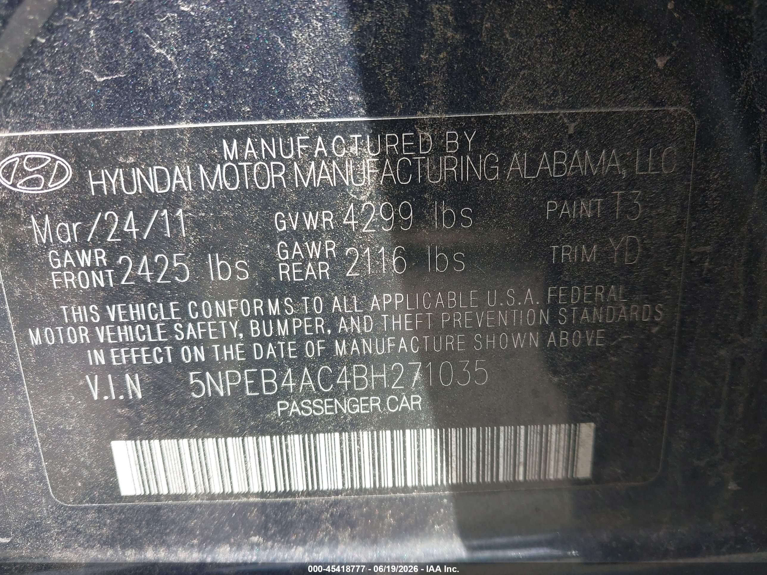 2011 Hyundai Sonata Gls Dark Blue vin: 5NPEB4AC4BH271035