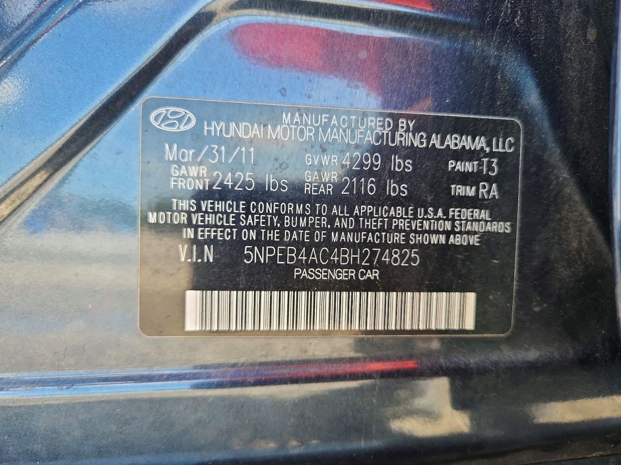 2011 Hyundai Sonata Eco Black vin: 5NPEB4AC4BH274825