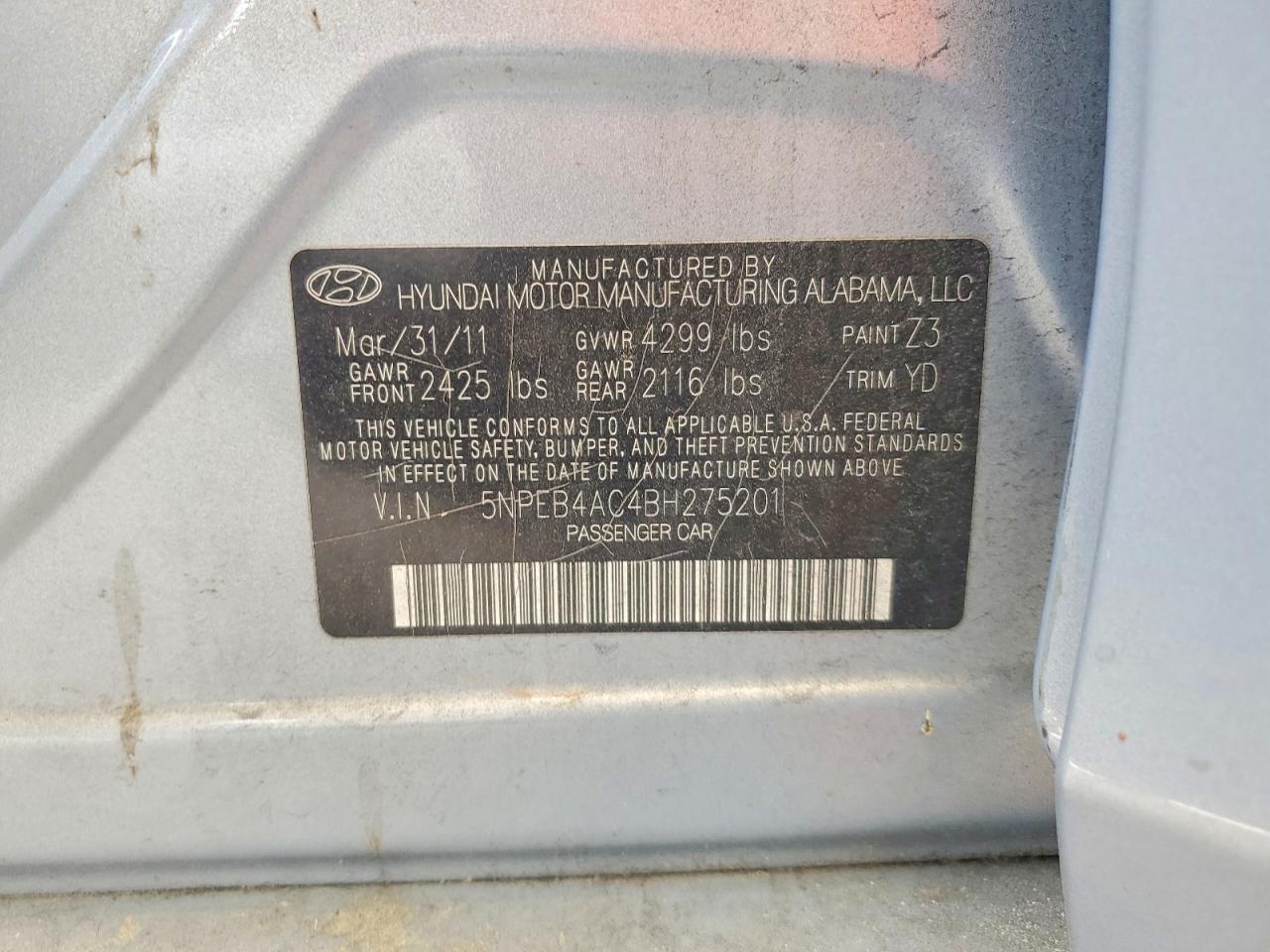 2011 Hyundai Sonata Gls Blue vin: 5NPEB4AC4BH275201