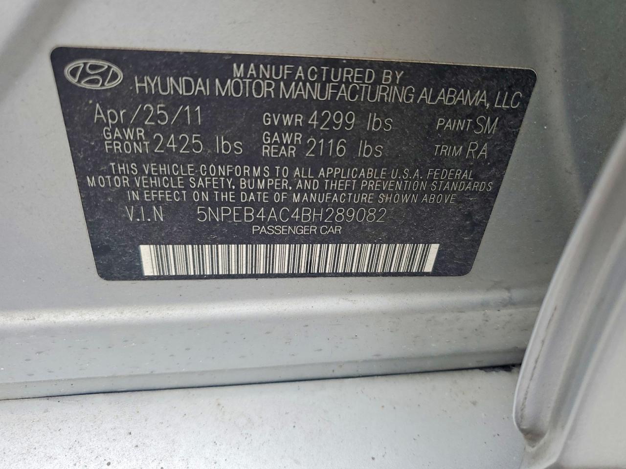 2011 Hyundai Sonata Gls Silver vin: 5NPEB4AC4BH289082