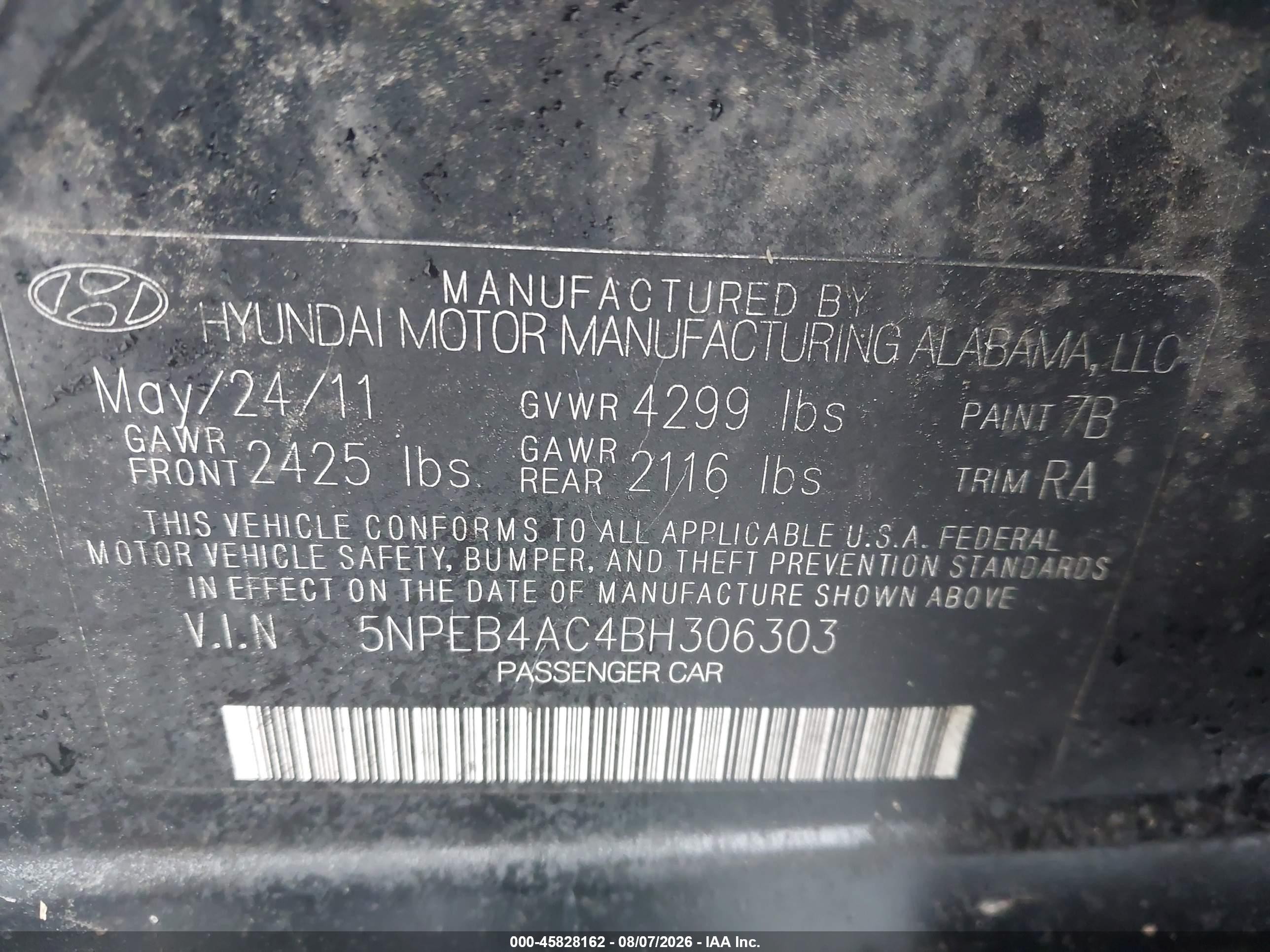 2011 Hyundai Sonata Gls Black vin: 5NPEB4AC4BH306303