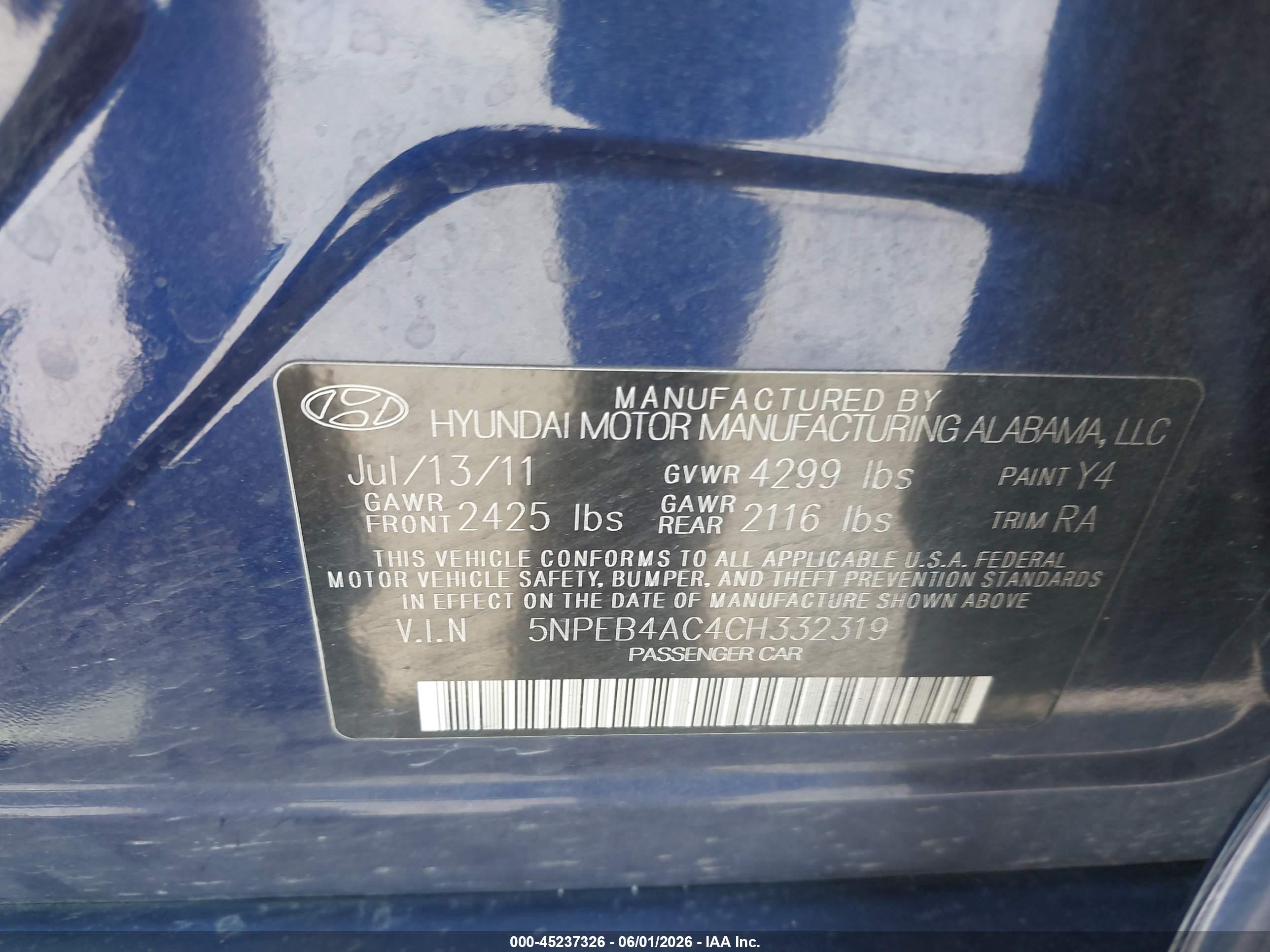 2012 Hyundai Sonata Gls Синий vin: 5NPEB4AC4CH332319