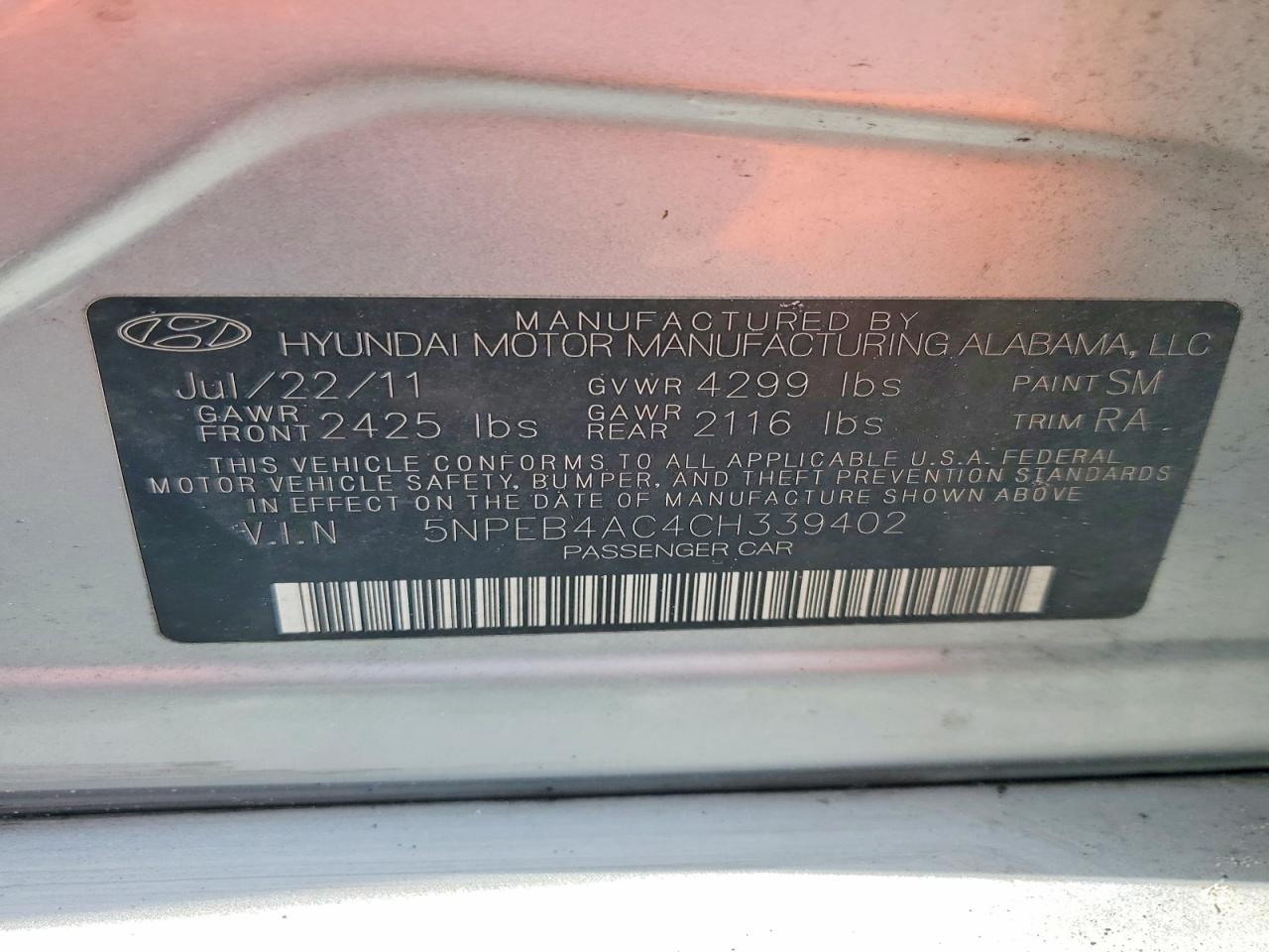 2012 Hyundai Sonata Gls Silver vin: 5NPEB4AC4CH339402