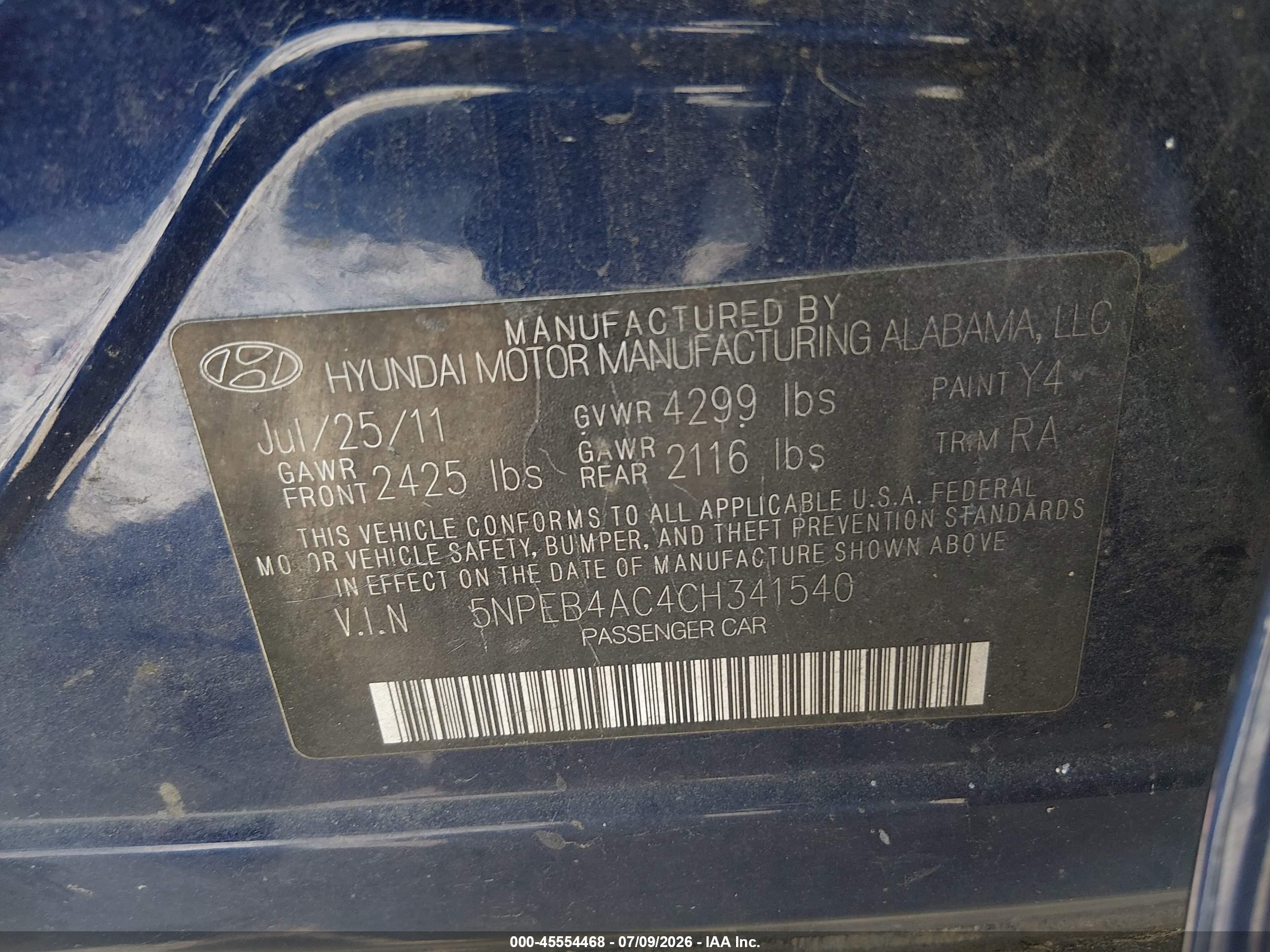 2012 Hyundai Sonata Gls Dark Blue vin: 5NPEB4AC4CH341540