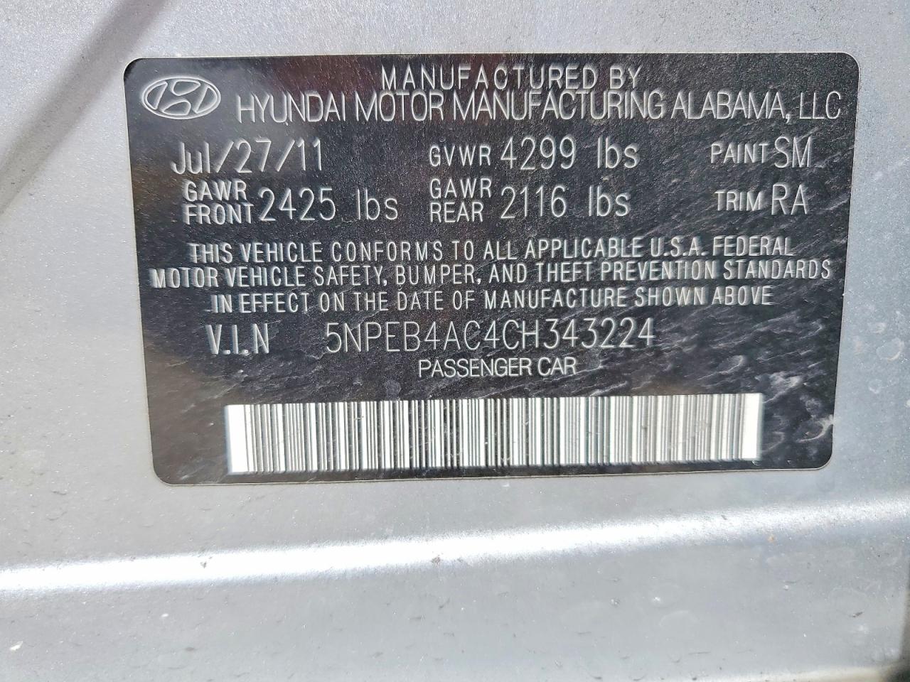 2012 Hyundai Sonata Gls Silver vin: 5NPEB4AC4CH343224