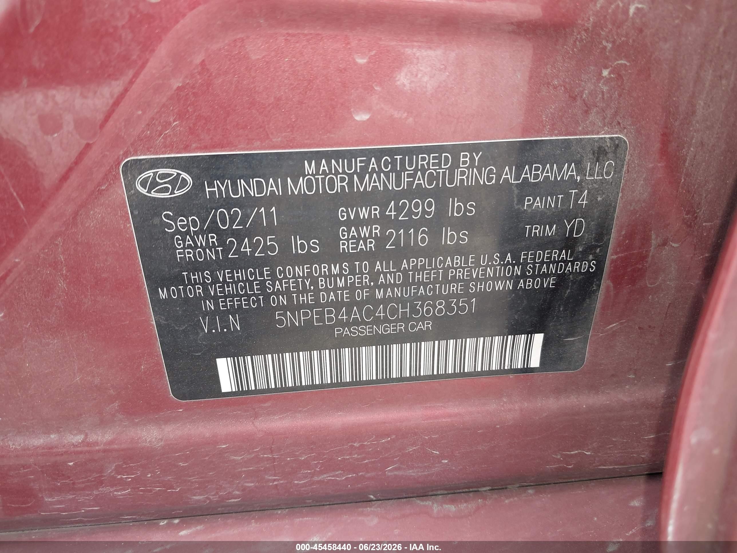 2012 Hyundai Sonata Gls Red vin: 5NPEB4AC4CH368351