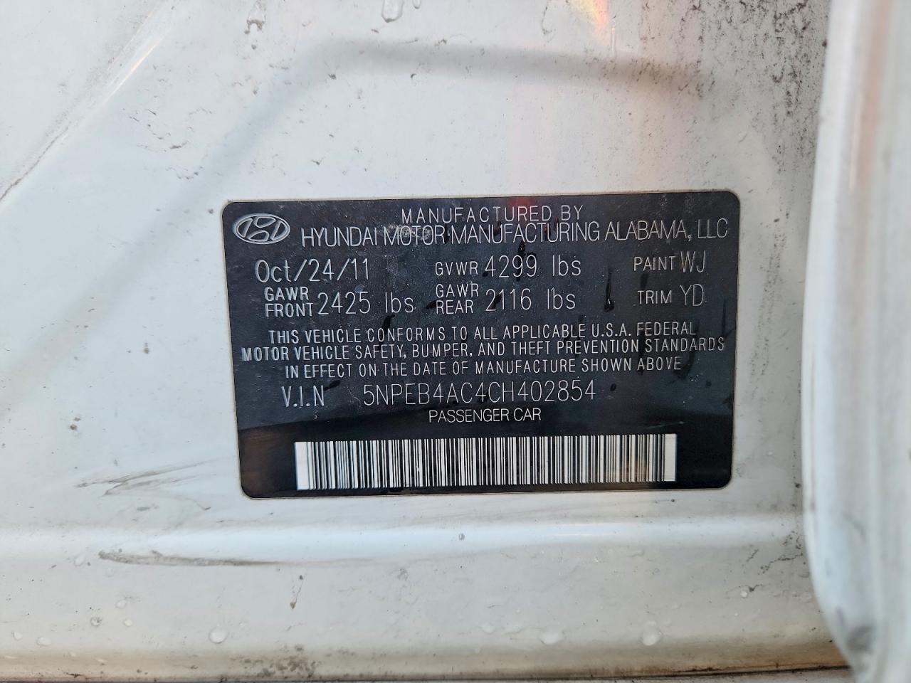 2012 Hyundai Sonata Gls White vin: 5NPEB4AC4CH402854