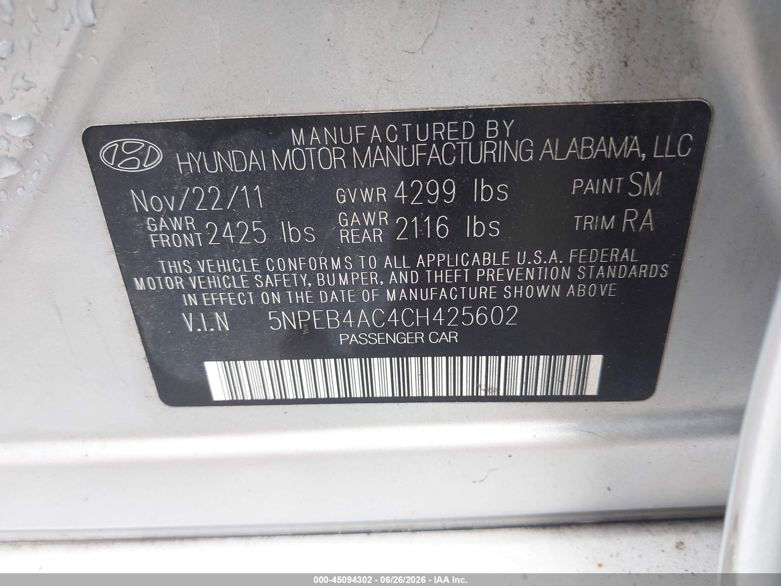 2012 Hyundai Sonata Gls Silver vin: 5NPEB4AC4CH425602