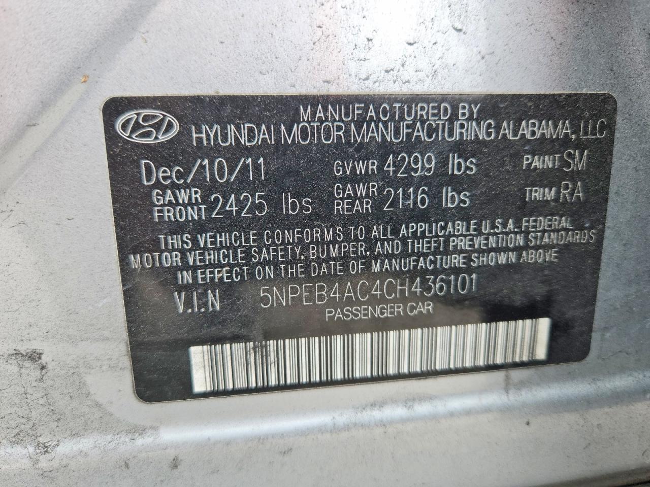 2012 Hyundai Sonata Gls Silver vin: 5NPEB4AC4CH436101
