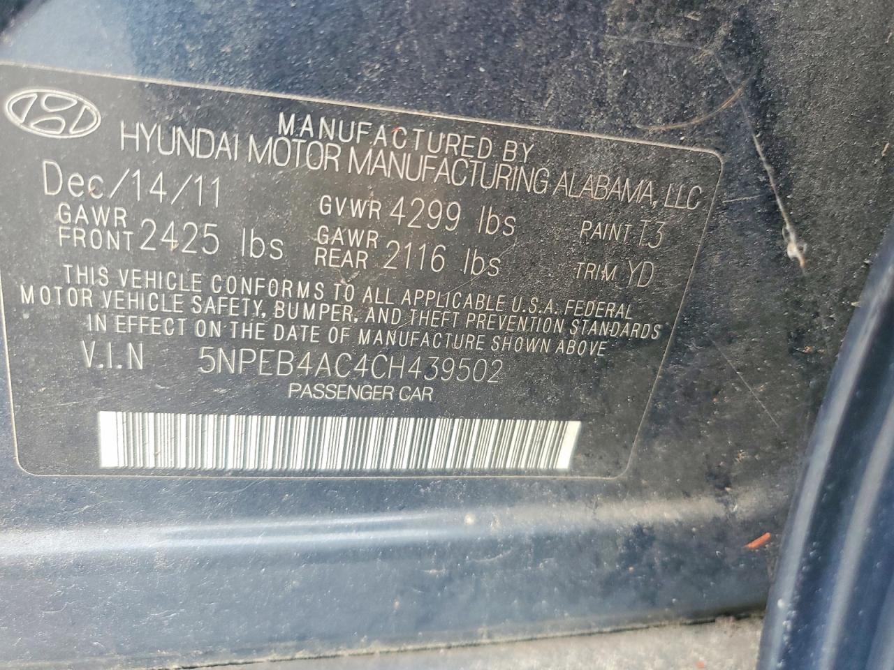 2012 Hyundai Sonata Gls Blue vin: 5NPEB4AC4CH439502