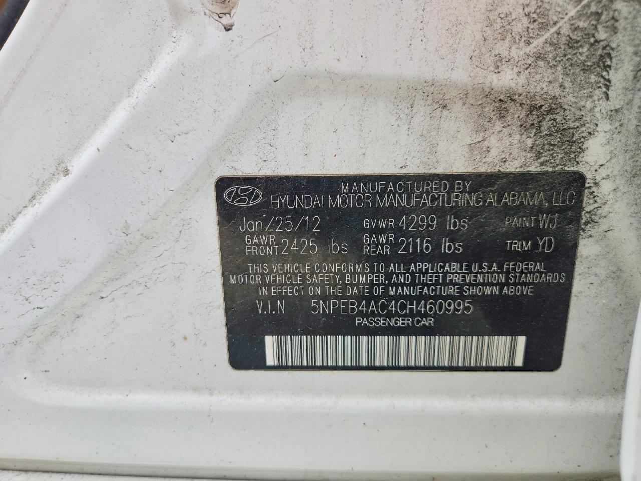 2012 Hyundai Sonata Gls Белый vin: 5NPEB4AC4CH460995