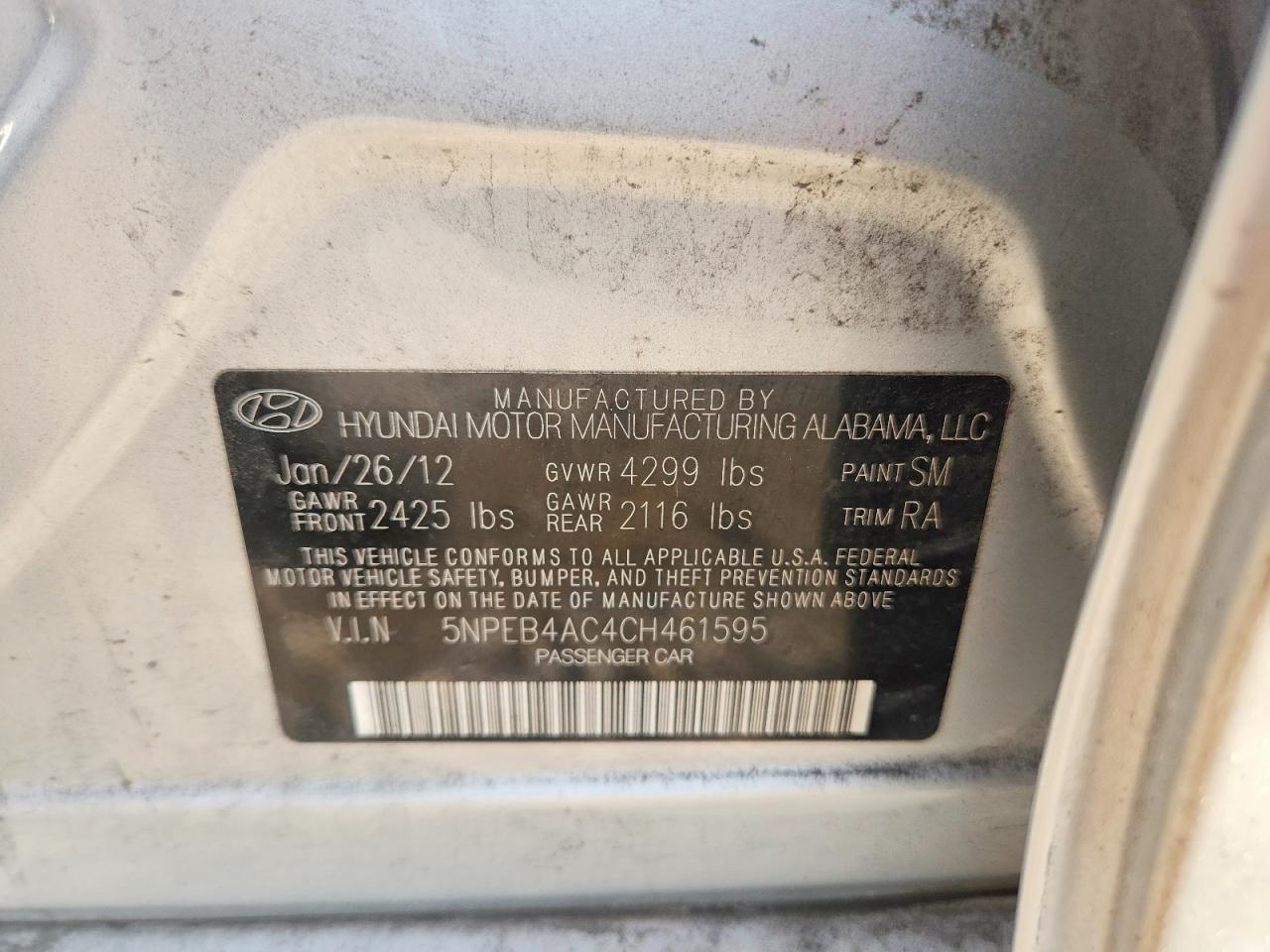 2012 Hyundai Sonata Gls Silver vin: 5NPEB4AC4CH461595
