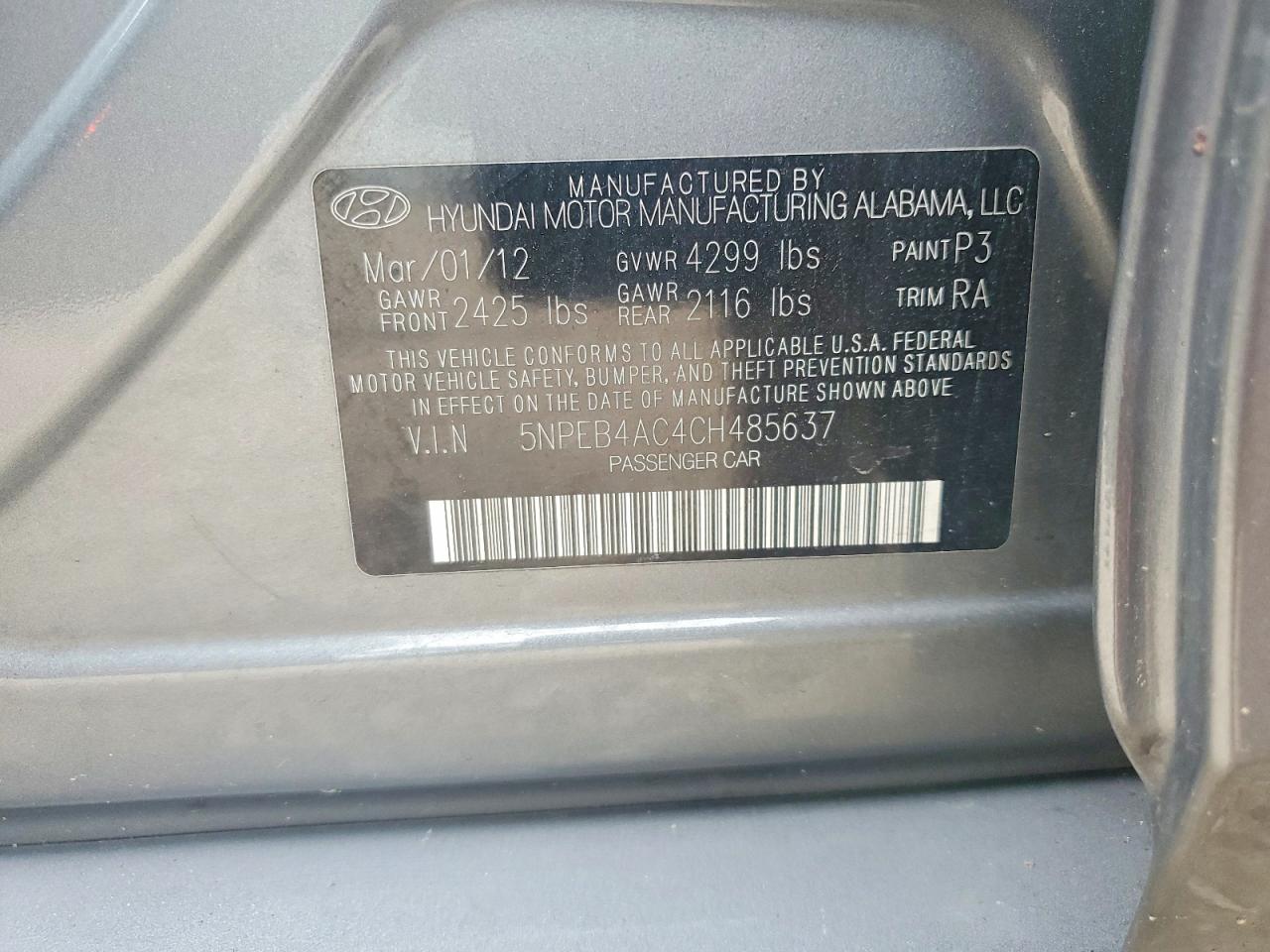 2012 Hyundai Sonata Gls Gray vin: 5NPEB4AC4CH485637