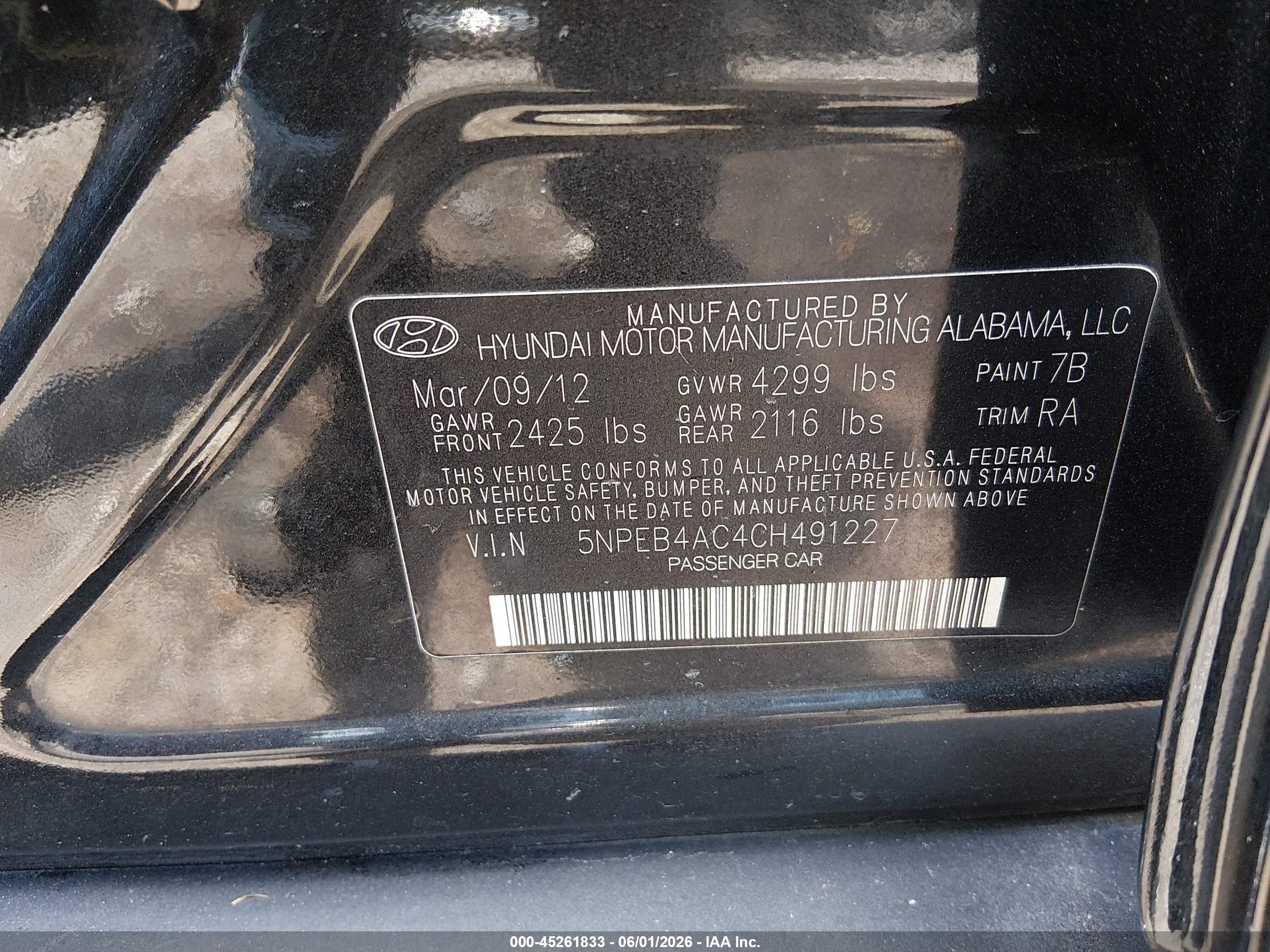 2012 Hyundai Sonata Gls Black vin: 5NPEB4AC4CH491227