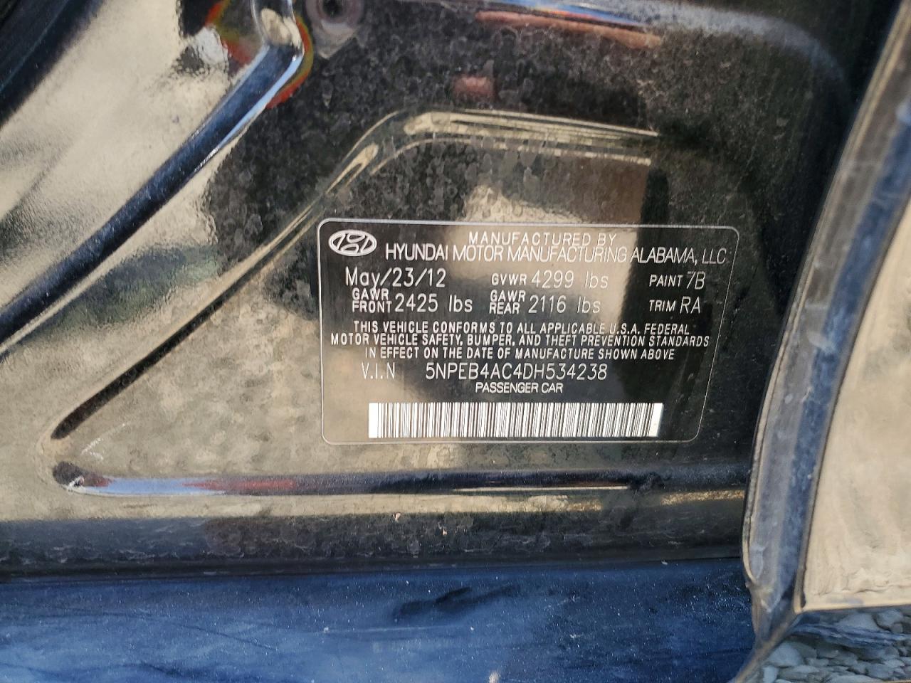 2013 Hyundai Sonata Black vin: 5NPEB4AC4DH534238