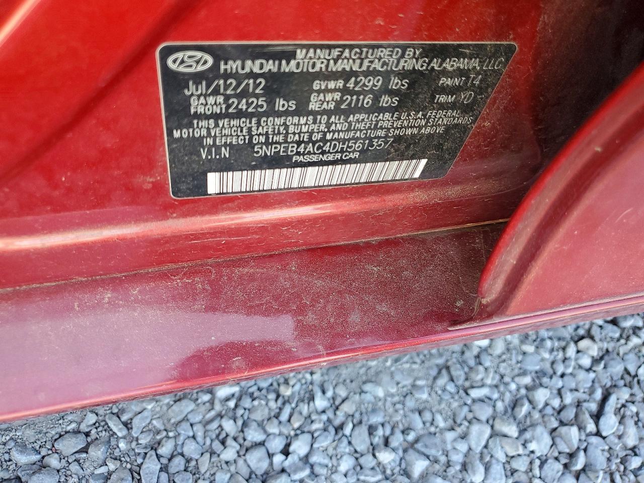 2013 Hyundai Sonata Gls Red vin: 5NPEB4AC4DH561357