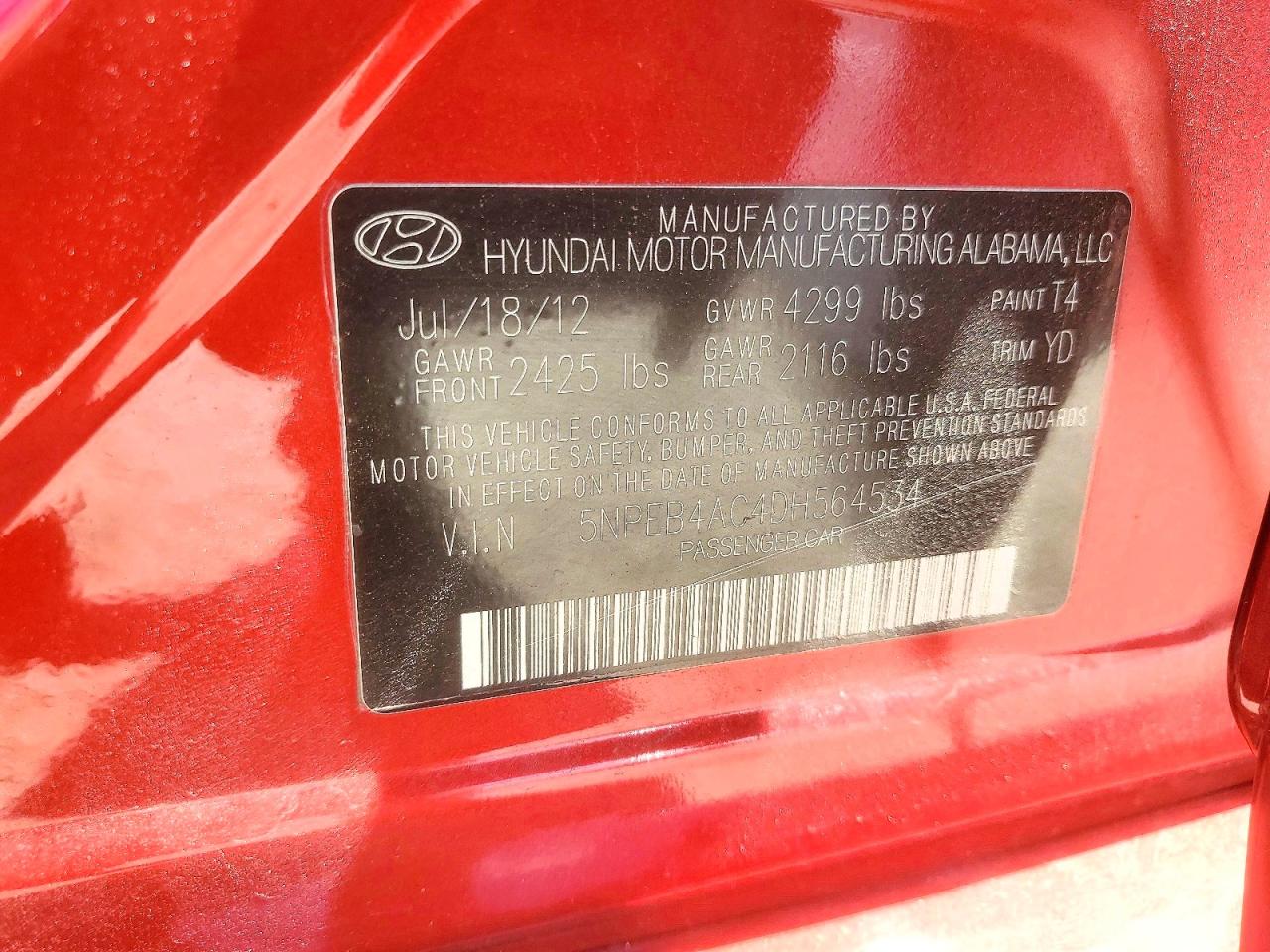 2013 Hyundai Sonata Gls Red vin: 5NPEB4AC4DH564534