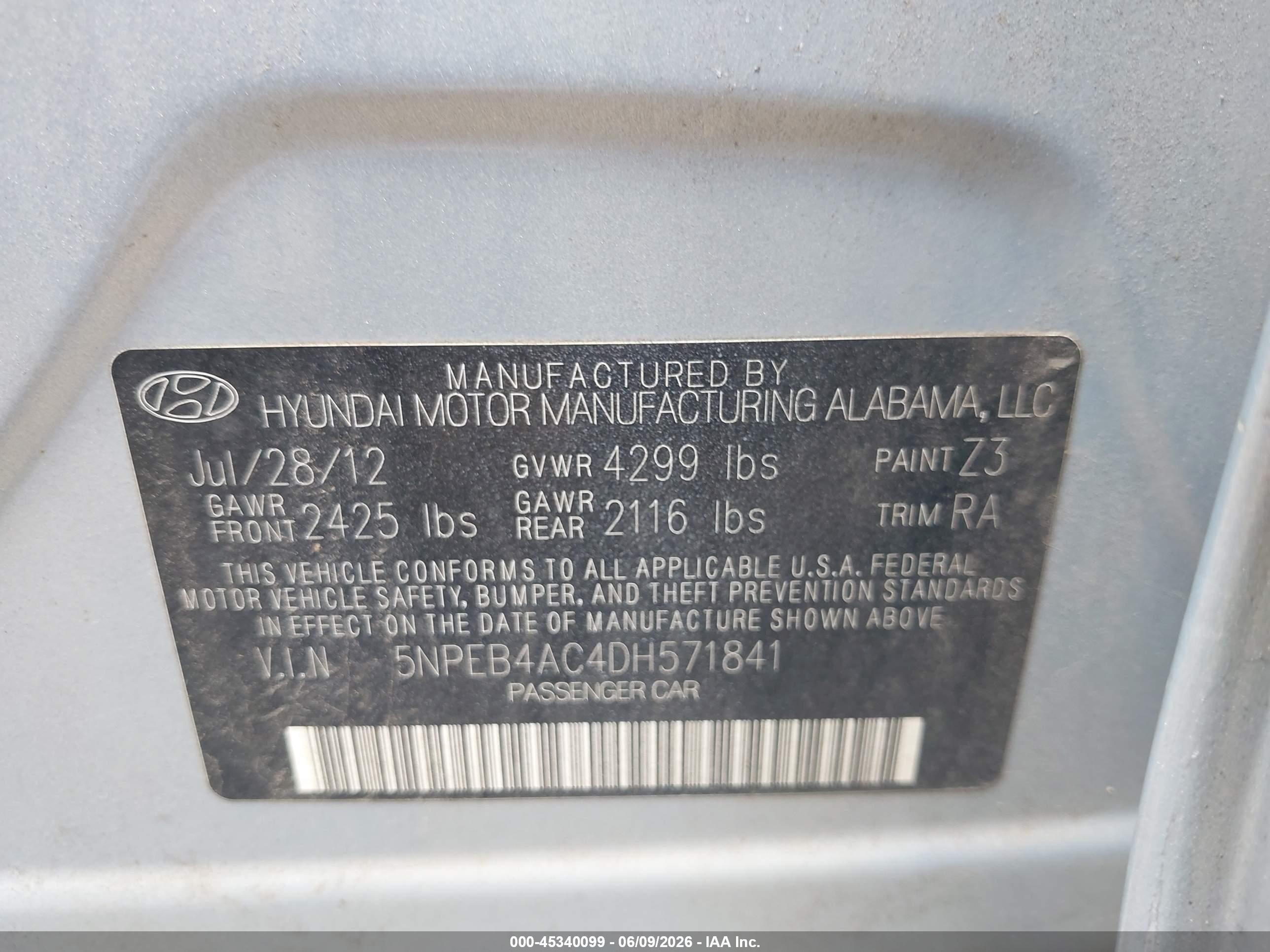 2013 Hyundai Sonata Gls Light Blue vin: 5NPEB4AC4DH571841
