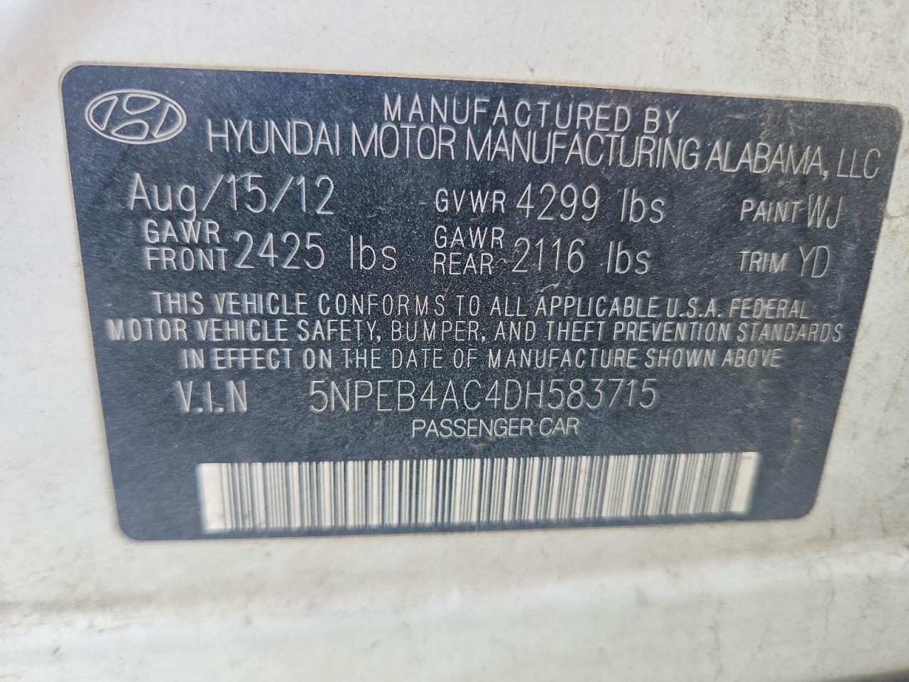 2013 Hyundai Sonata Gls White vin: 5NPEB4AC4DH583715
