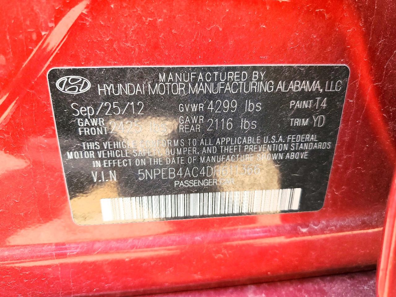 2013 Hyundai Sonata Gls Burgundy vin: 5NPEB4AC4DH611366