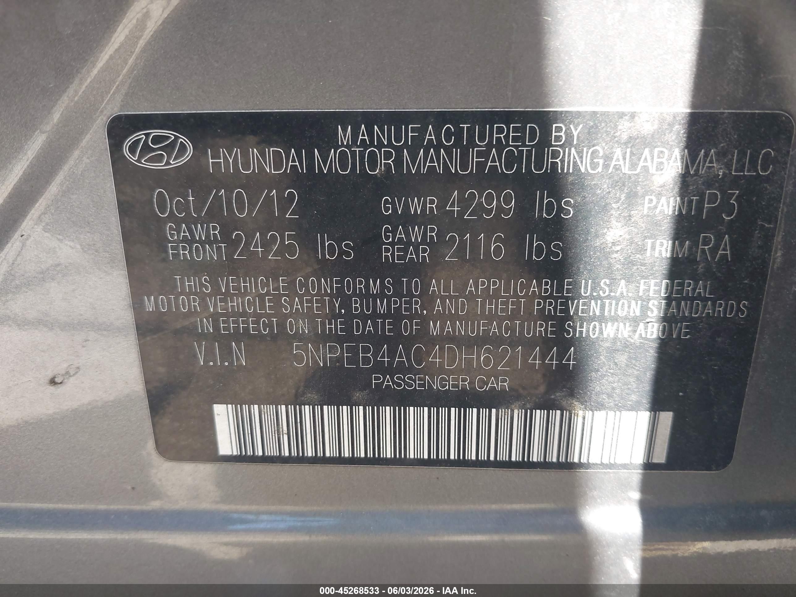 2013 Hyundai Sonata Gls Gray vin: 5NPEB4AC4DH621444