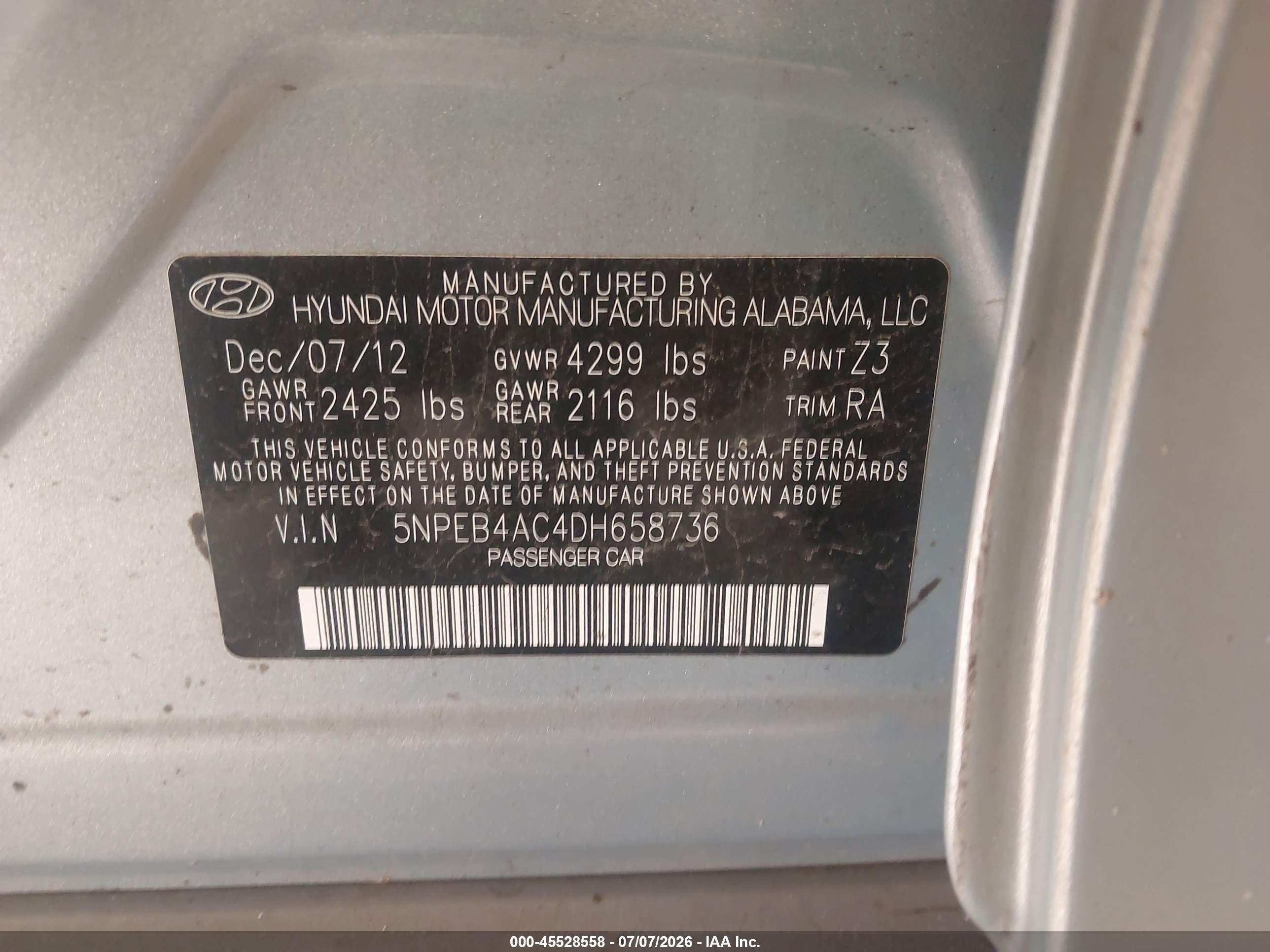2013 Hyundai Sonata Gls Серый vin: 5NPEB4AC4DH658736