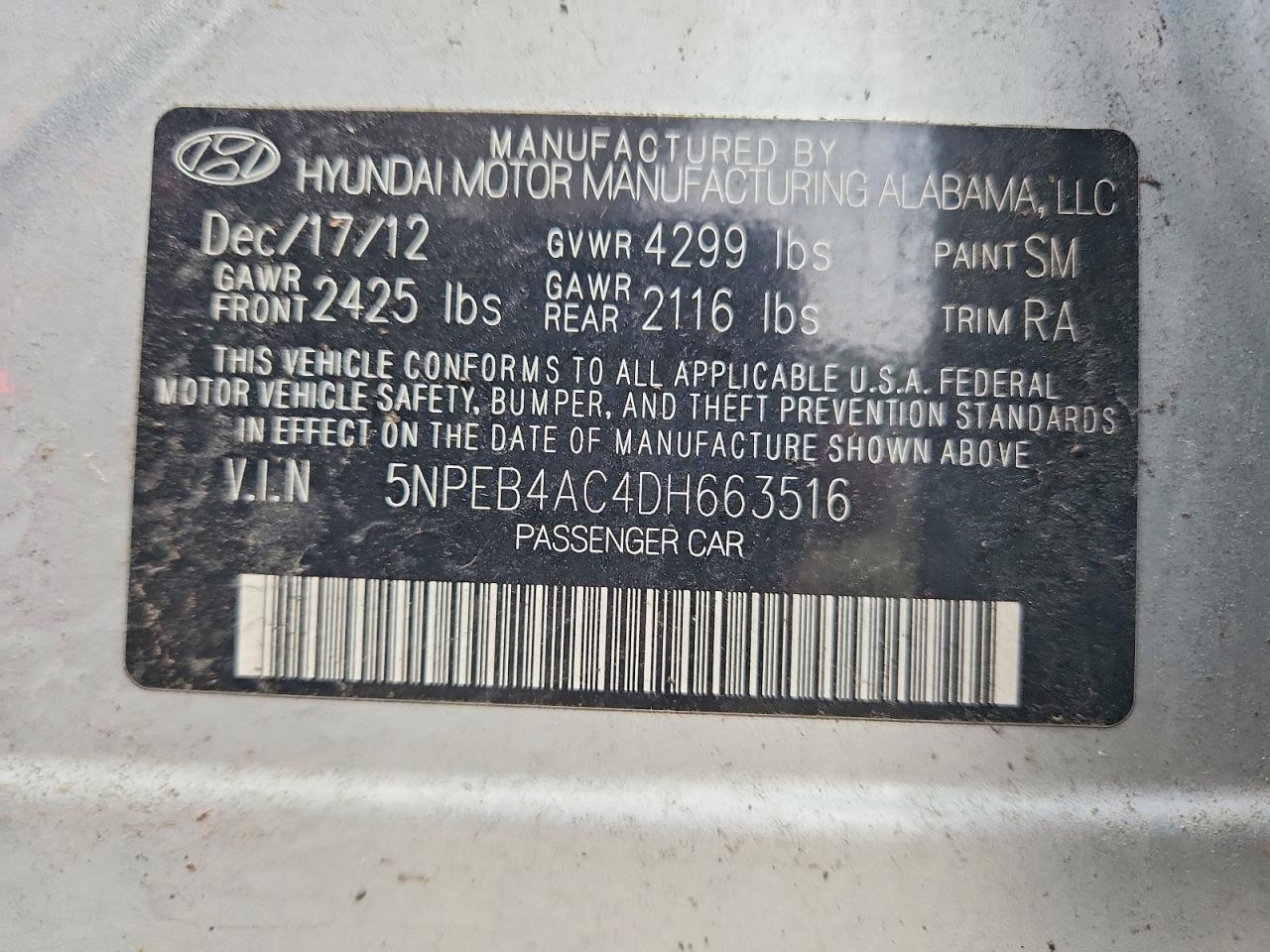 2013 Hyundai Sonata Gls Gray vin: 5NPEB4AC4DH663516