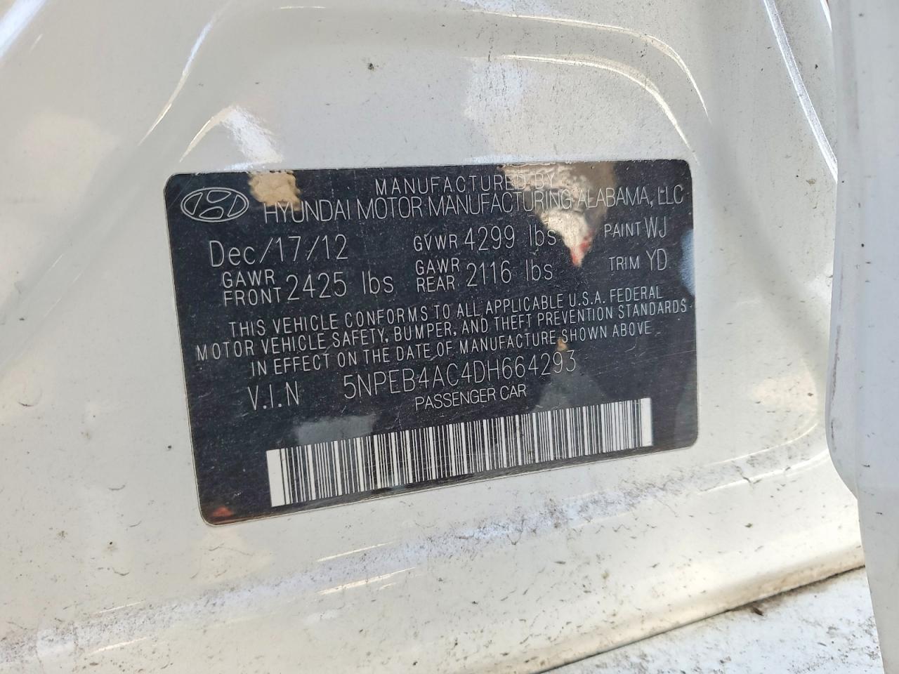 2013 Hyundai Sonata Gls White vin: 5NPEB4AC4DH664293