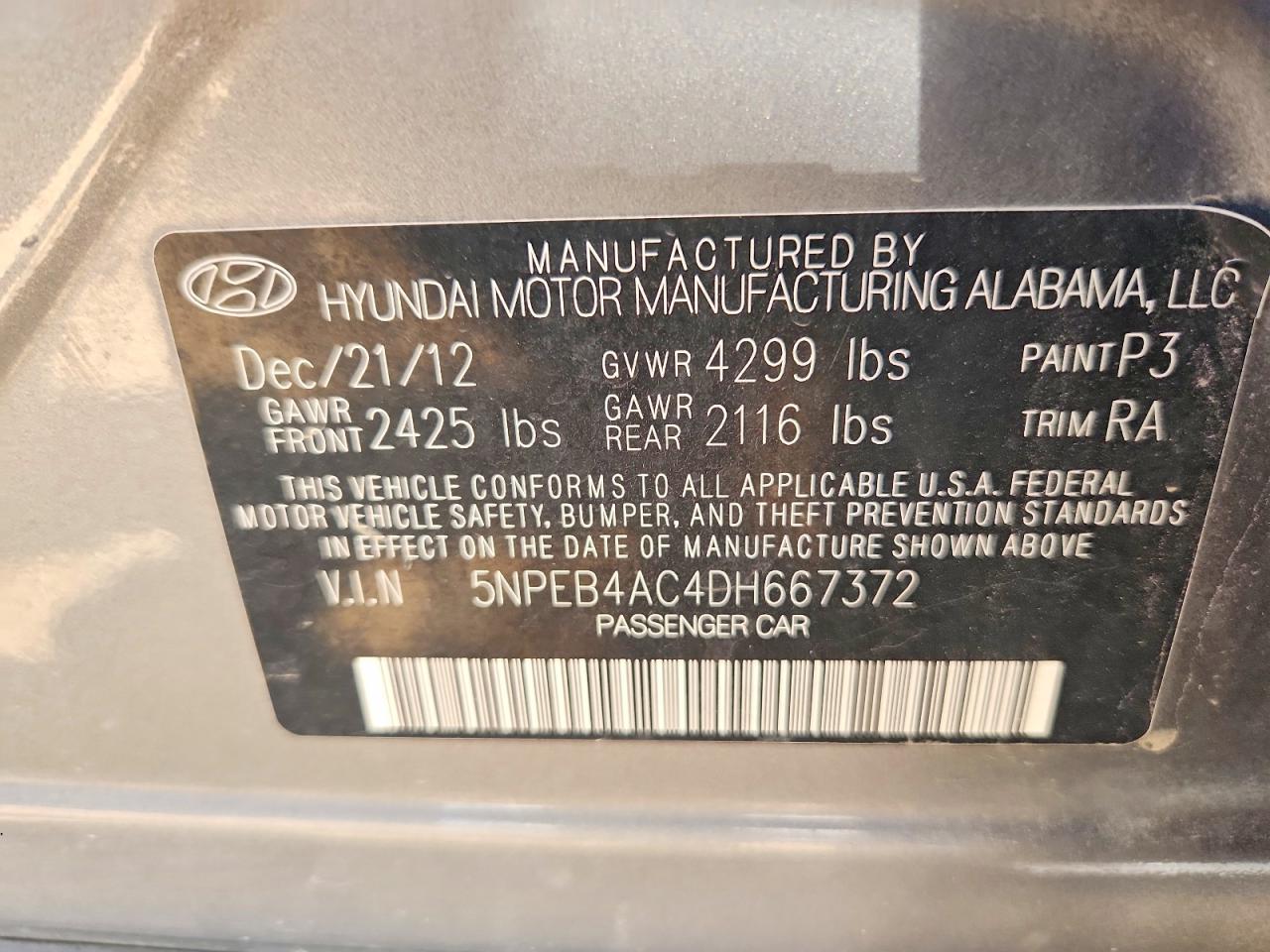 2013 Hyundai Sonata Gls Gray vin: 5NPEB4AC4DH667372