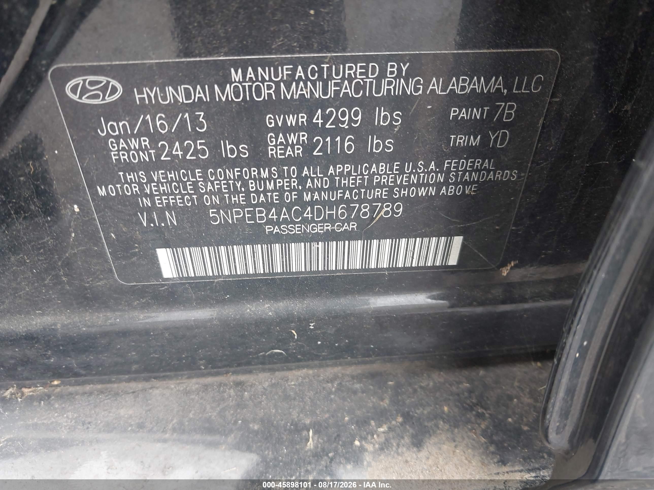 2013 Hyundai Sonata Gls Black vin: 5NPEB4AC4DH678789