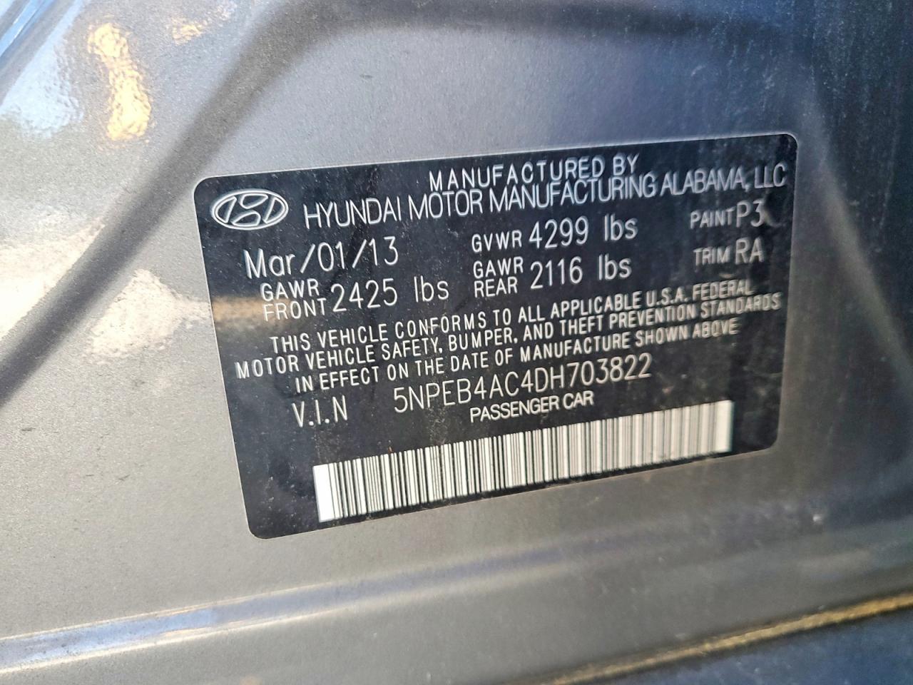 2013 Hyundai Sonata Gls Серый vin: 5NPEB4AC4DH703822
