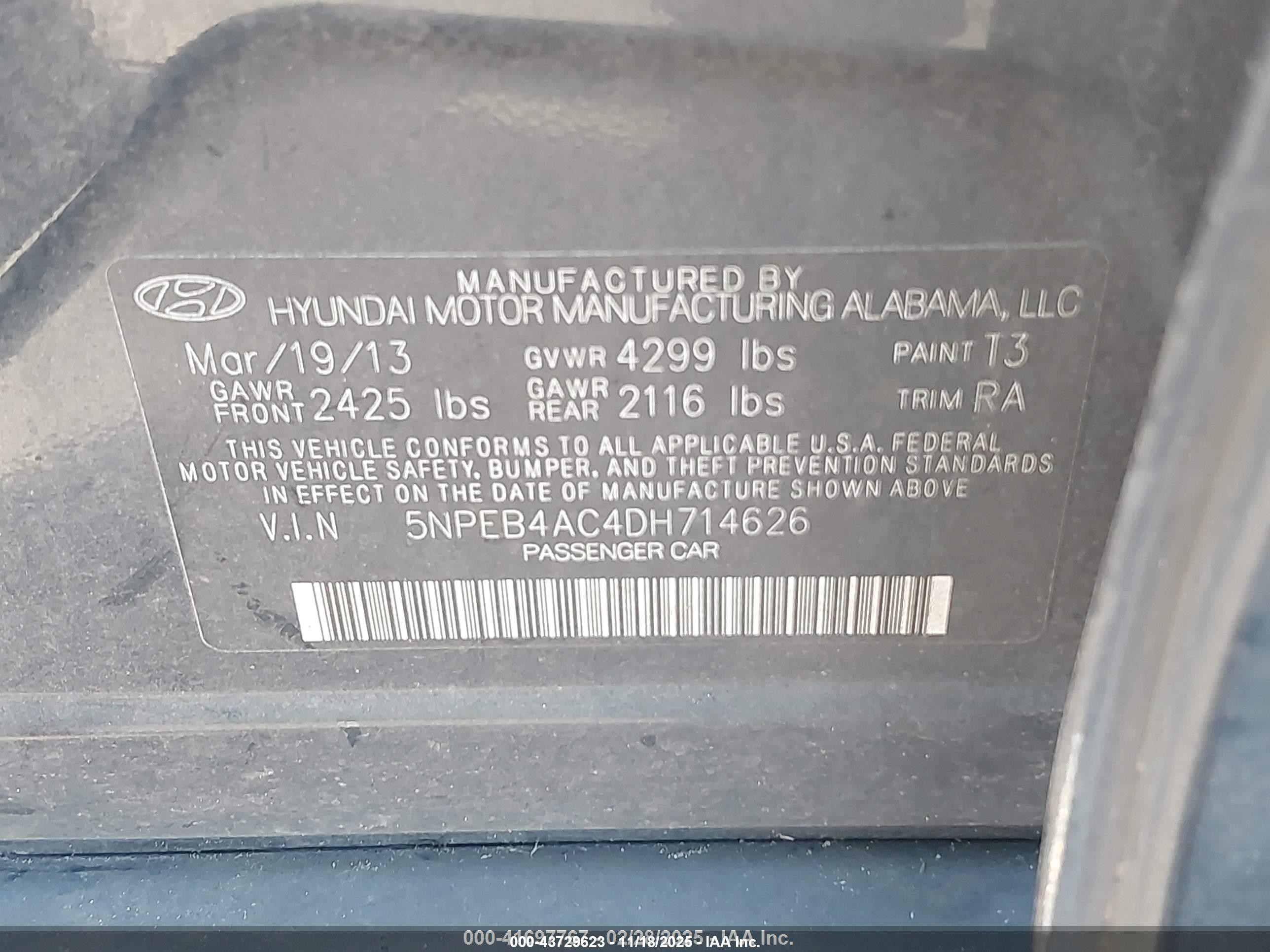 2013 Hyundai Sonata Gls Blue vin: 5NPEB4AC4DH714626