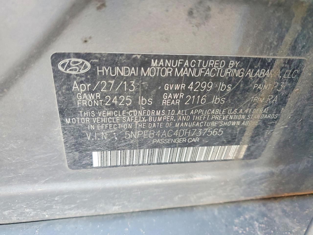 2013 Hyundai Sonata Gls Серый vin: 5NPEB4AC4DH737565