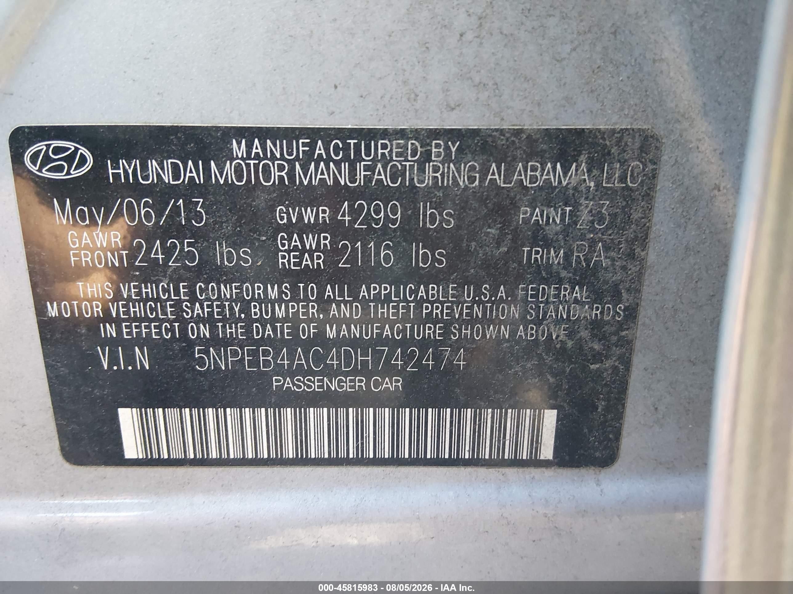 2013 Hyundai Sonata Gls Light Blue vin: 5NPEB4AC4DH742474