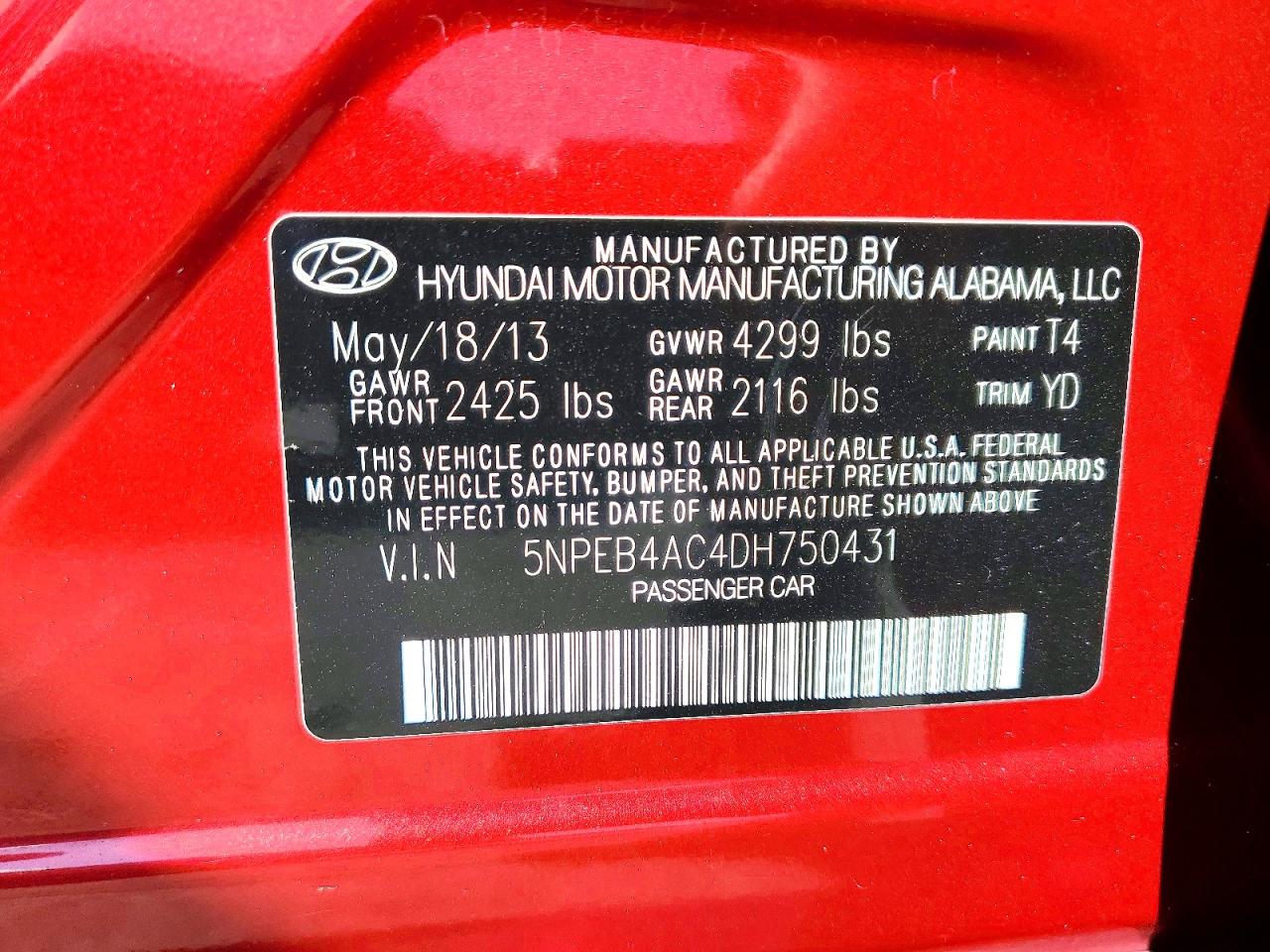 2013 Hyundai Sonata Gls Red vin: 5NPEB4AC4DH750431