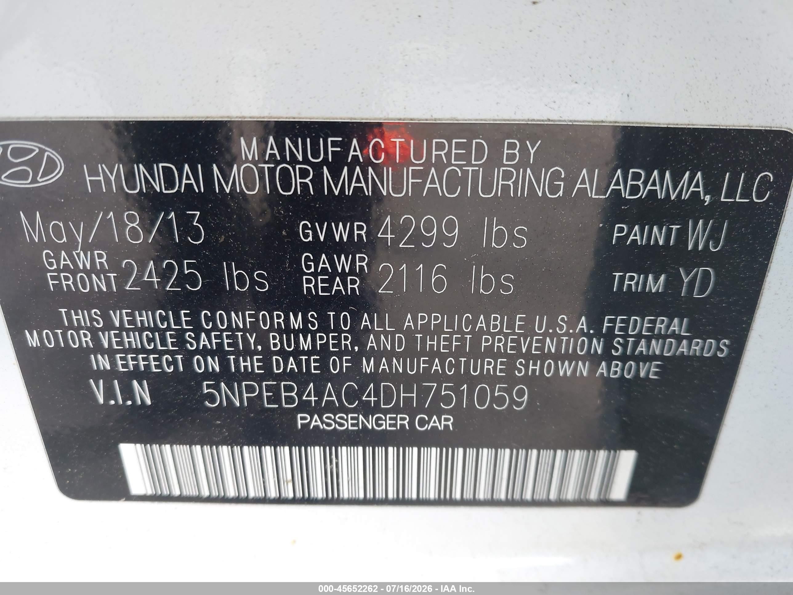 2013 Hyundai Sonata Gls White vin: 5NPEB4AC4DH751059