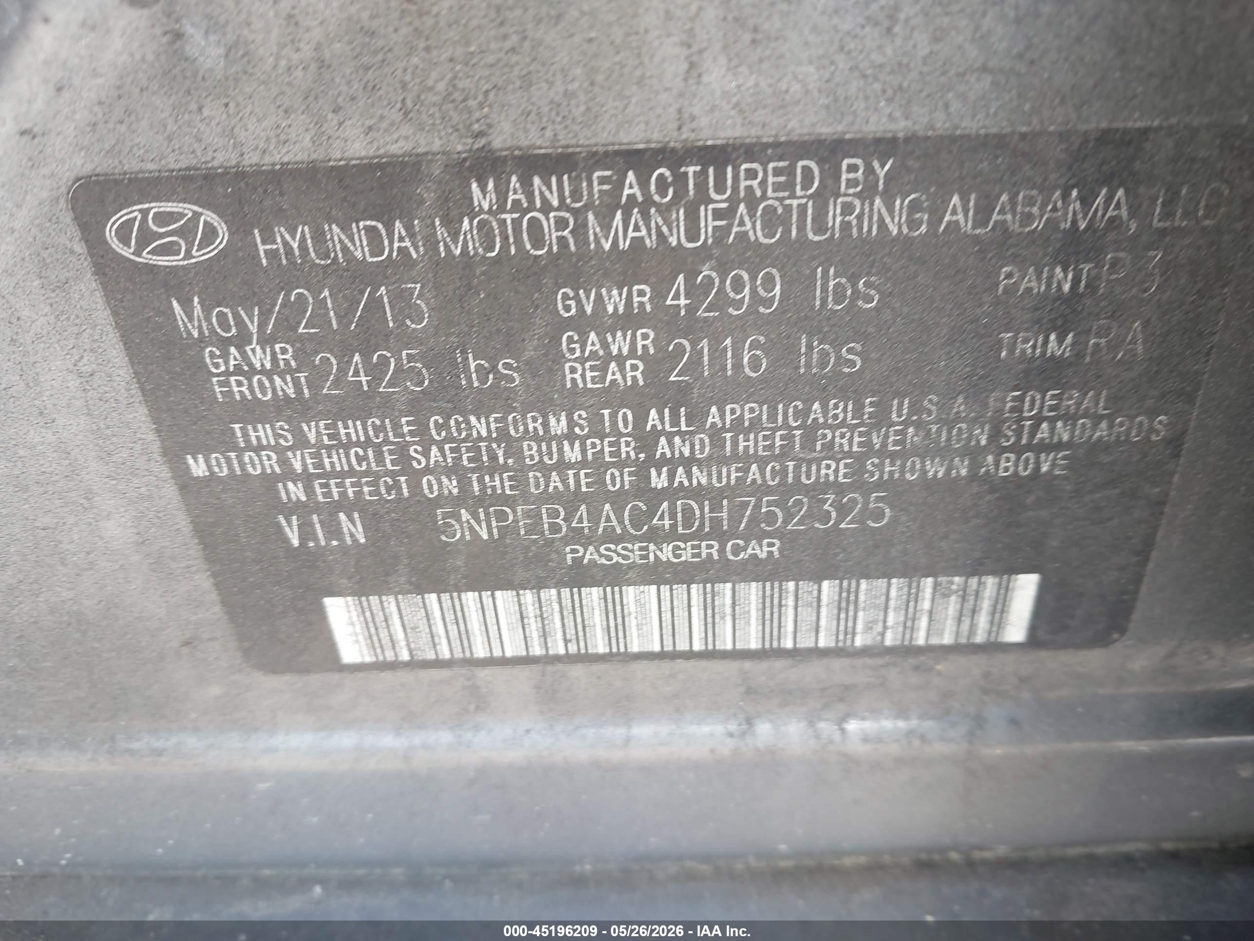 2013 Hyundai Sonata Gls Gray vin: 5NPEB4AC4DH752325