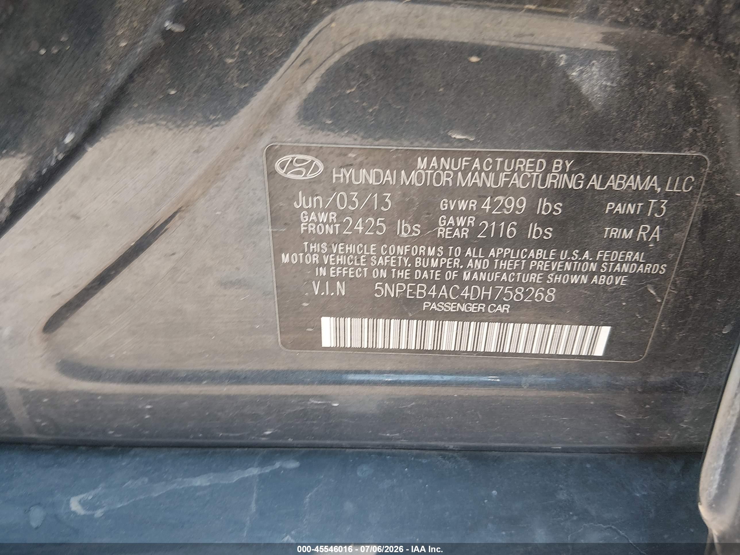 2013 Hyundai Sonata Gls Dark Blue vin: 5NPEB4AC4DH758268