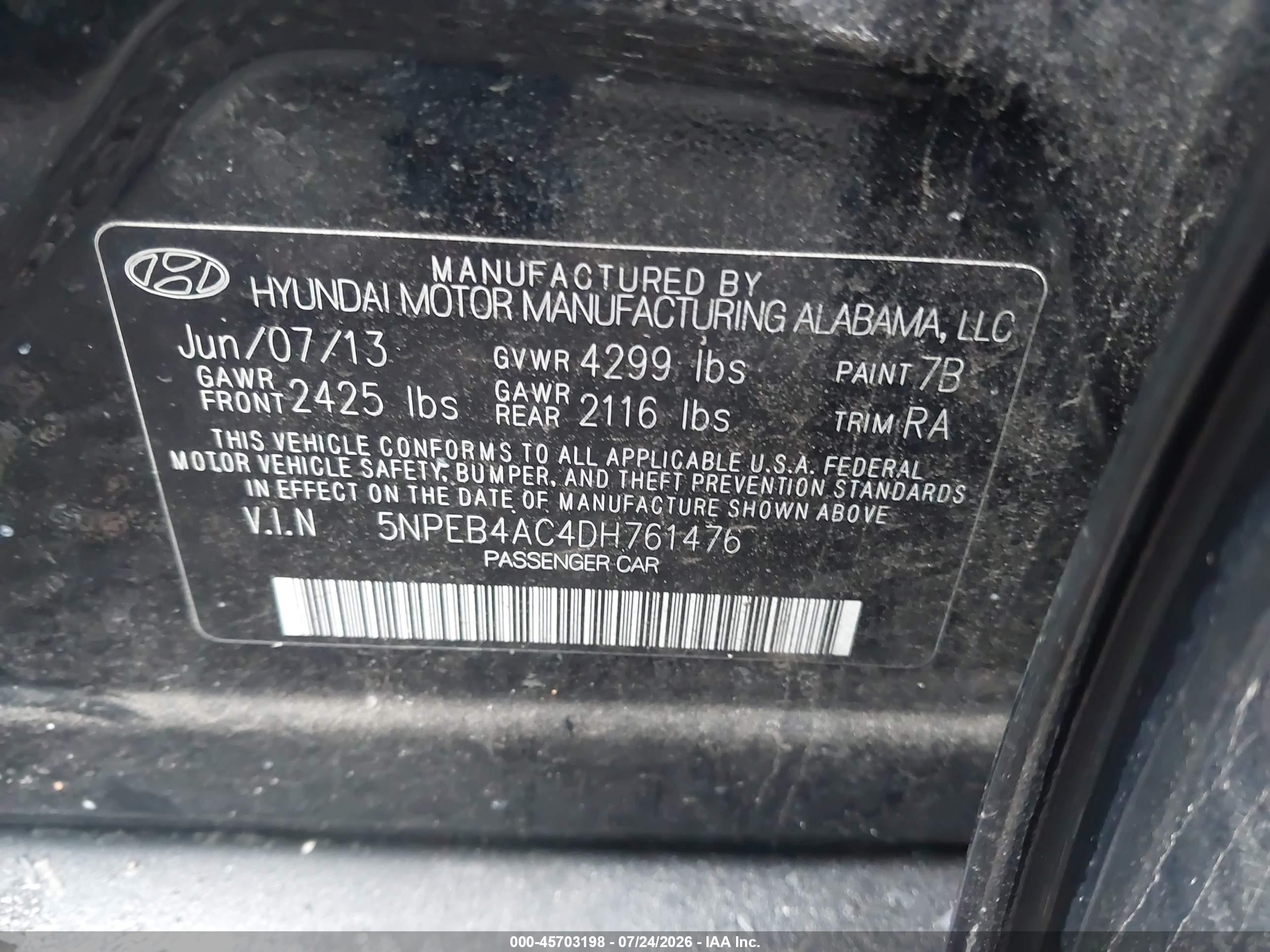 2013 Hyundai Sonata Gls Black vin: 5NPEB4AC4DH761476
