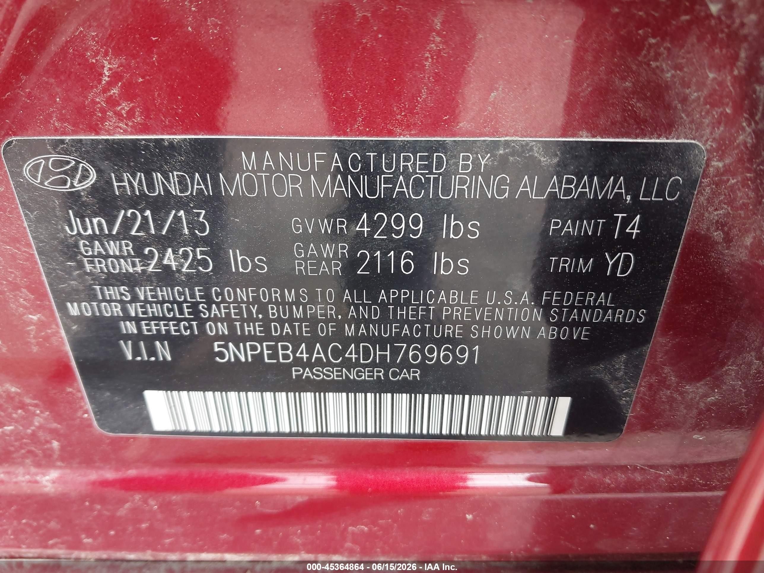 2013 Hyundai Sonata Gls Red vin: 5NPEB4AC4DH769691