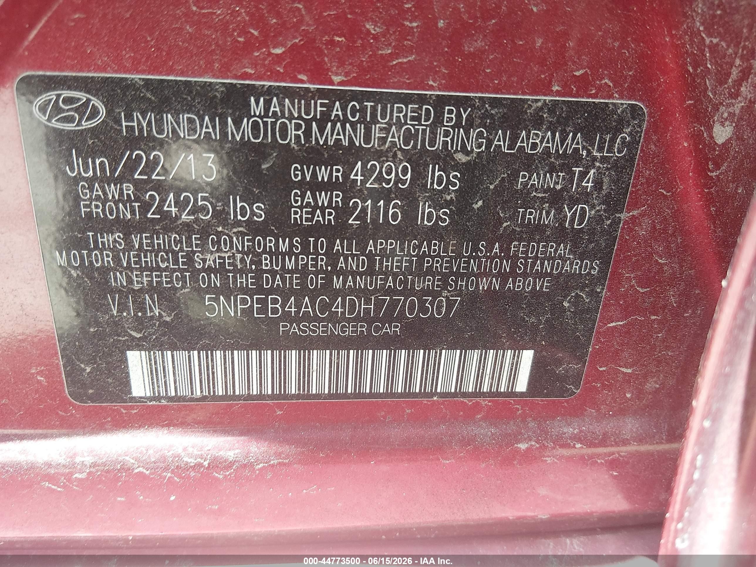 2013 Hyundai Sonata Gls Red vin: 5NPEB4AC4DH770307