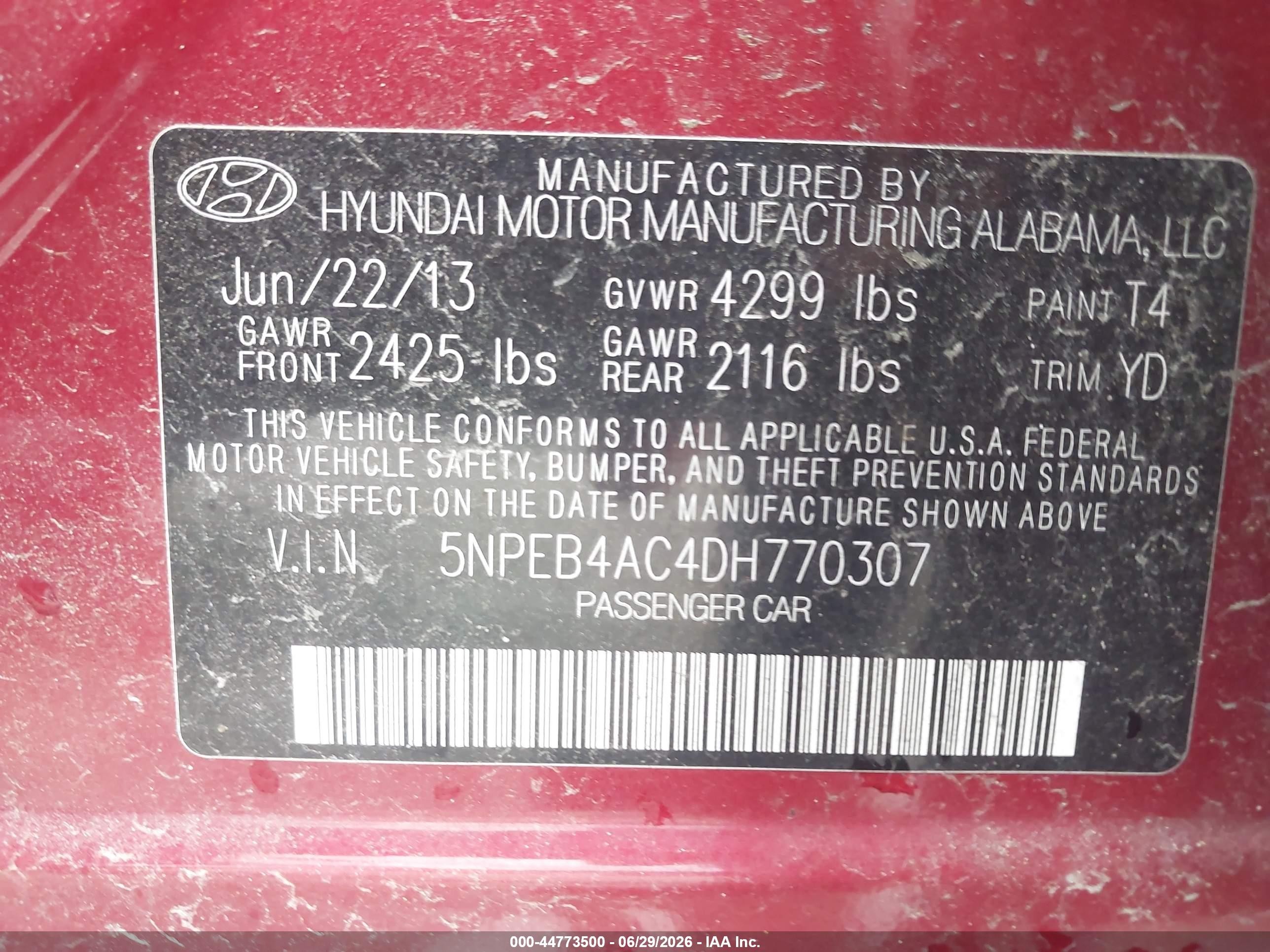 2013 Hyundai Sonata Gls Red vin: 5NPEB4AC4DH770307