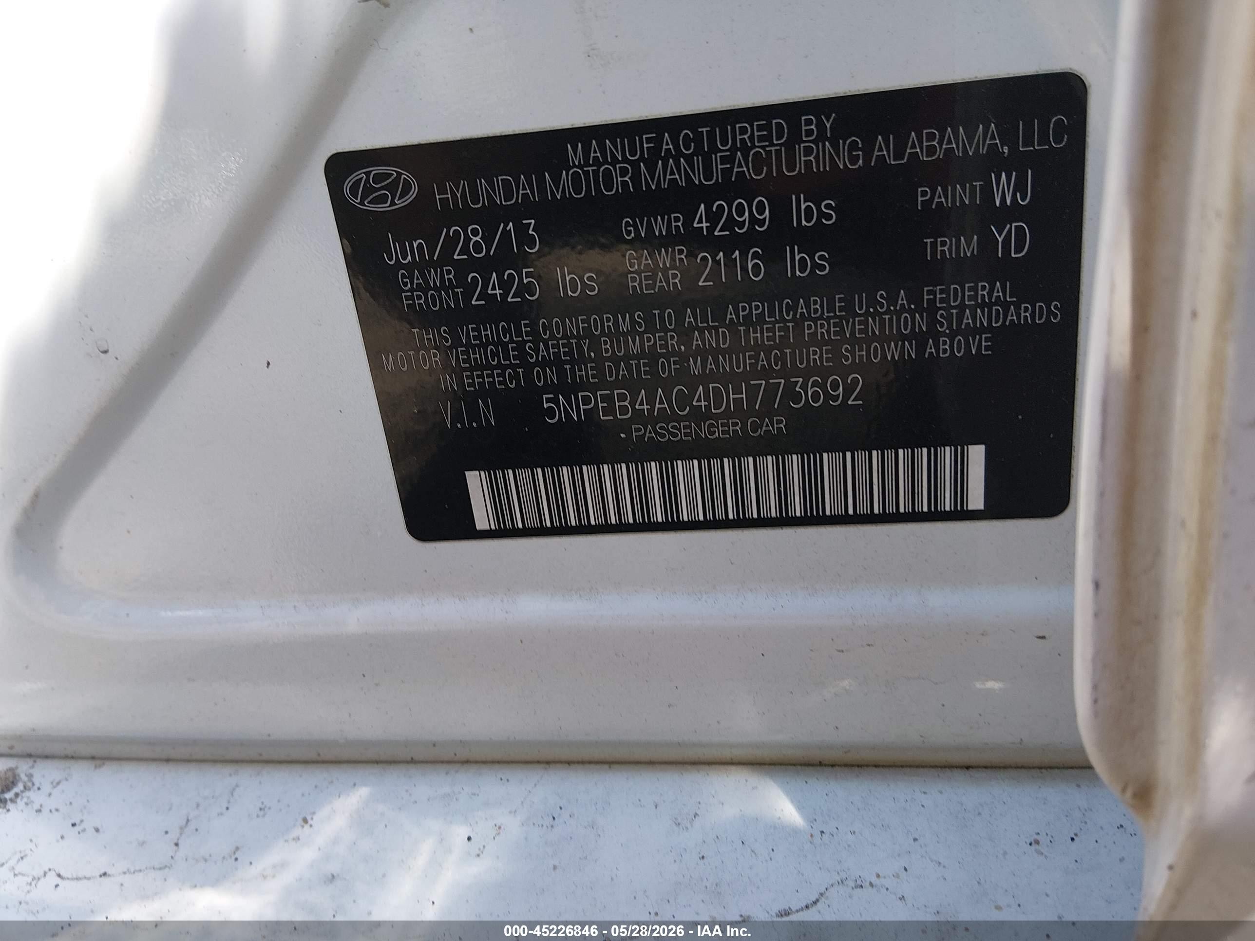 2013 Hyundai Sonata Gls White vin: 5NPEB4AC4DH773692