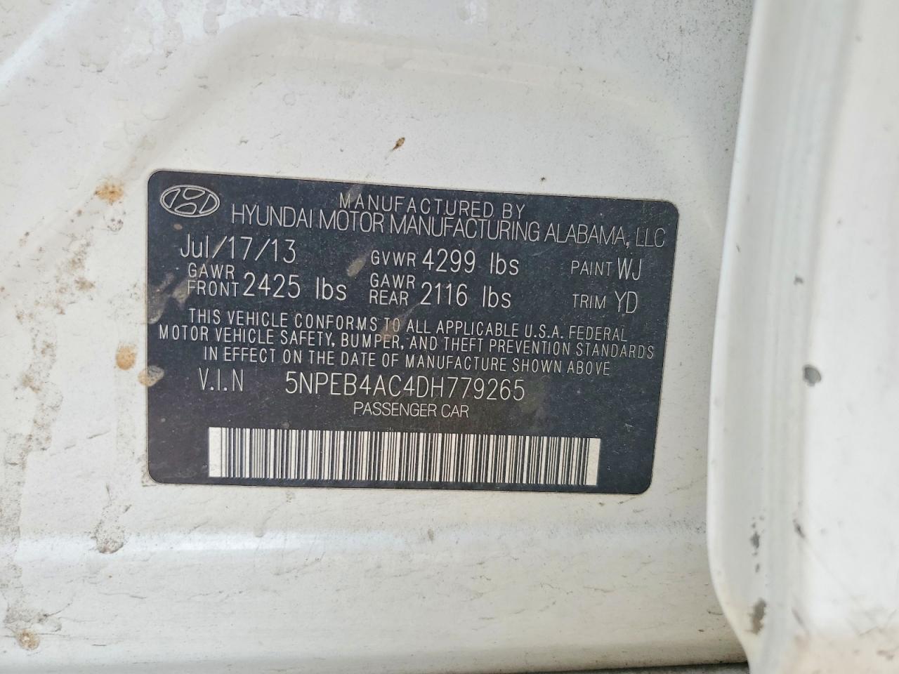 2013 Hyundai Sonata Gls White vin: 5NPEB4AC4DH779265
